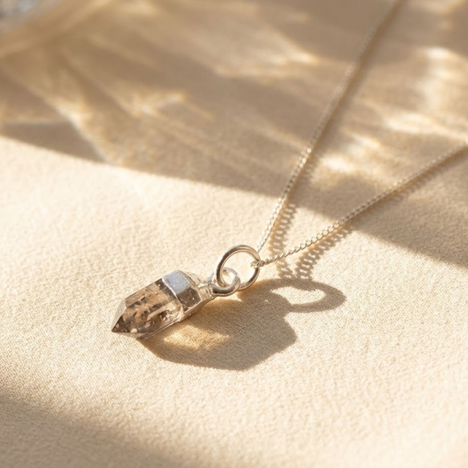 Silver Raw Herkimer Diamond Sterling Silver April Birthstone Necklace, Image 1 of 4