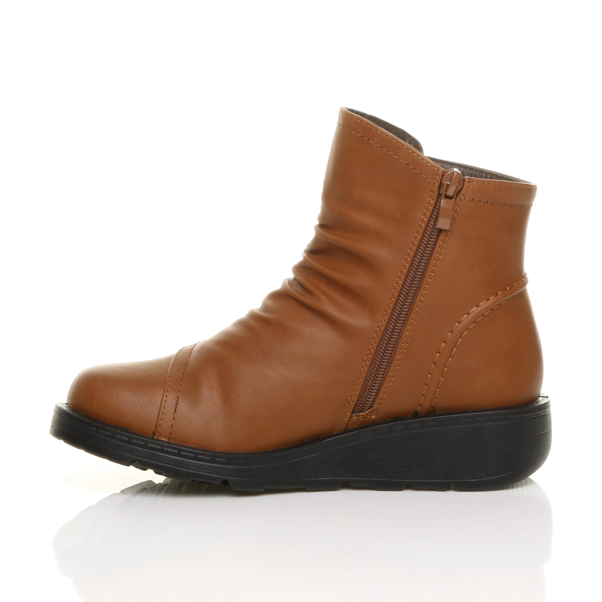 Tan AJVANI Tan Low Wedge Comfort Button Ankle Boots, Image 3 of 6