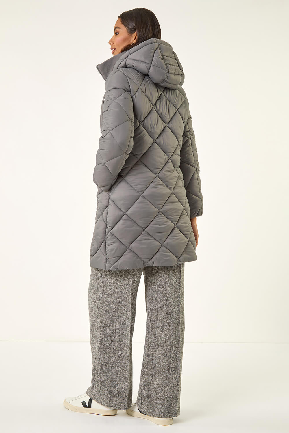Grey Diamond Quilt Padded Coat, Image 5 of 6