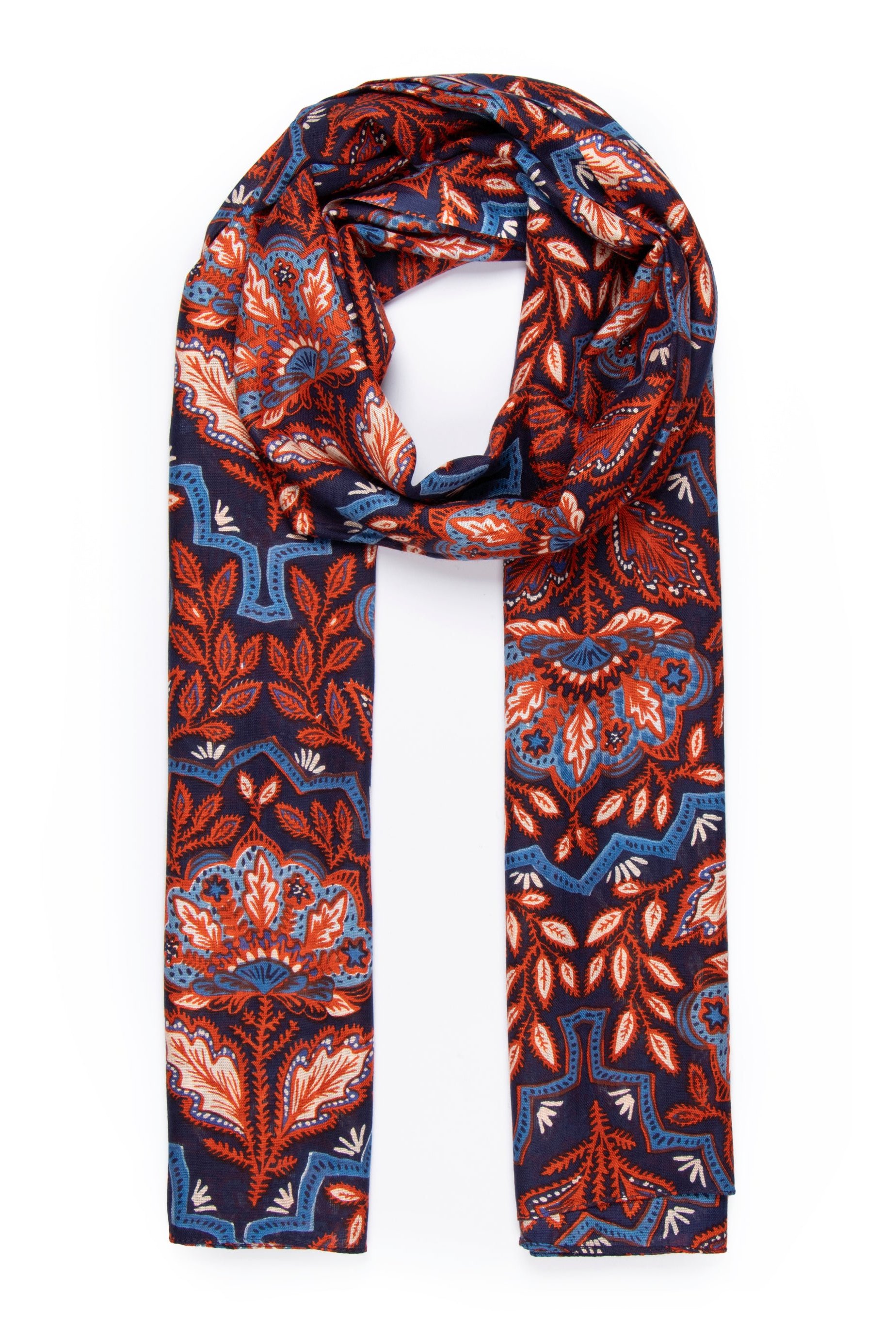 Blue Mosaic Floral Lightweight Scarf, Image 3 of 3