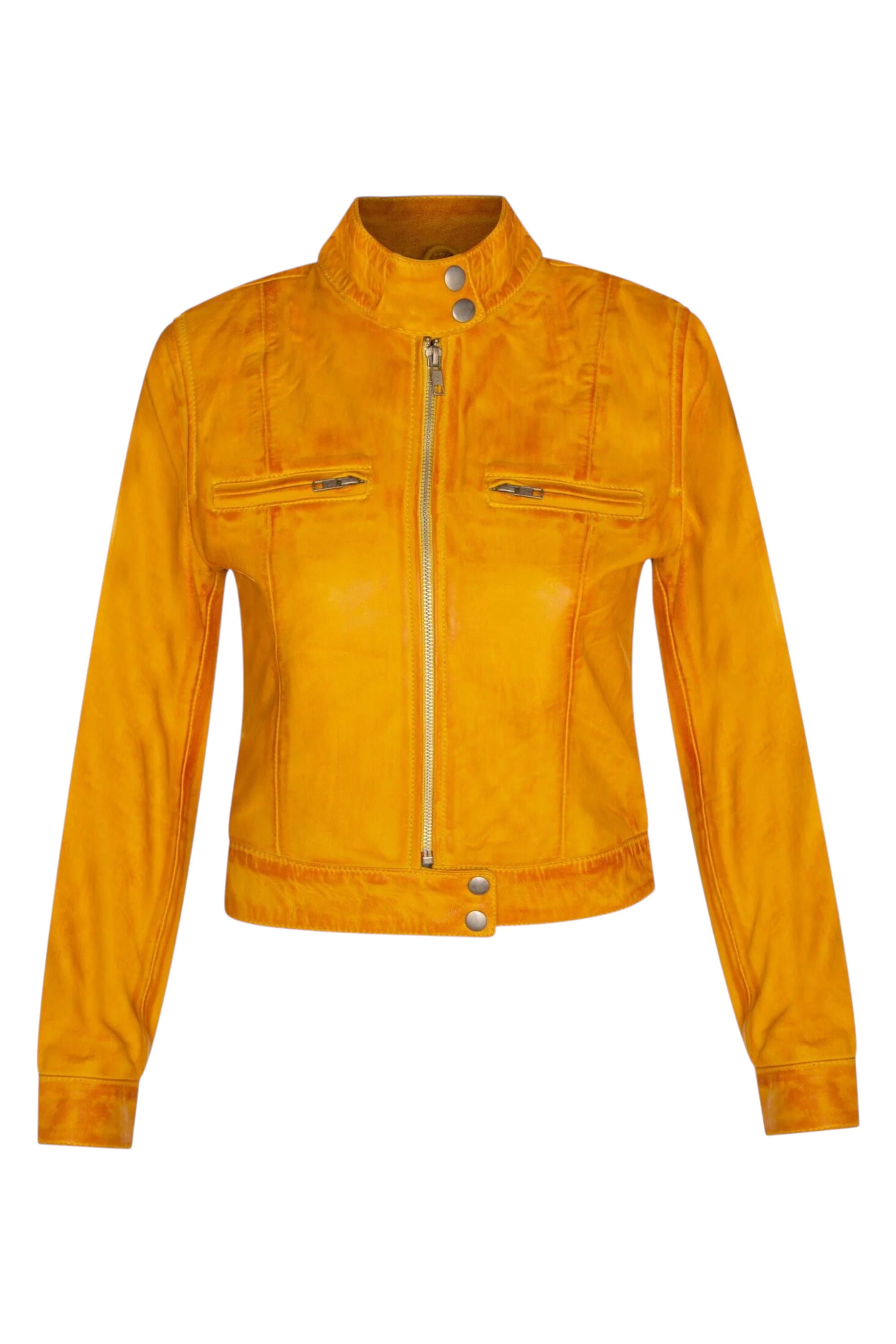 Yellow Womens Leather Moto Biker Jacket-Braga, Image 1 of 3