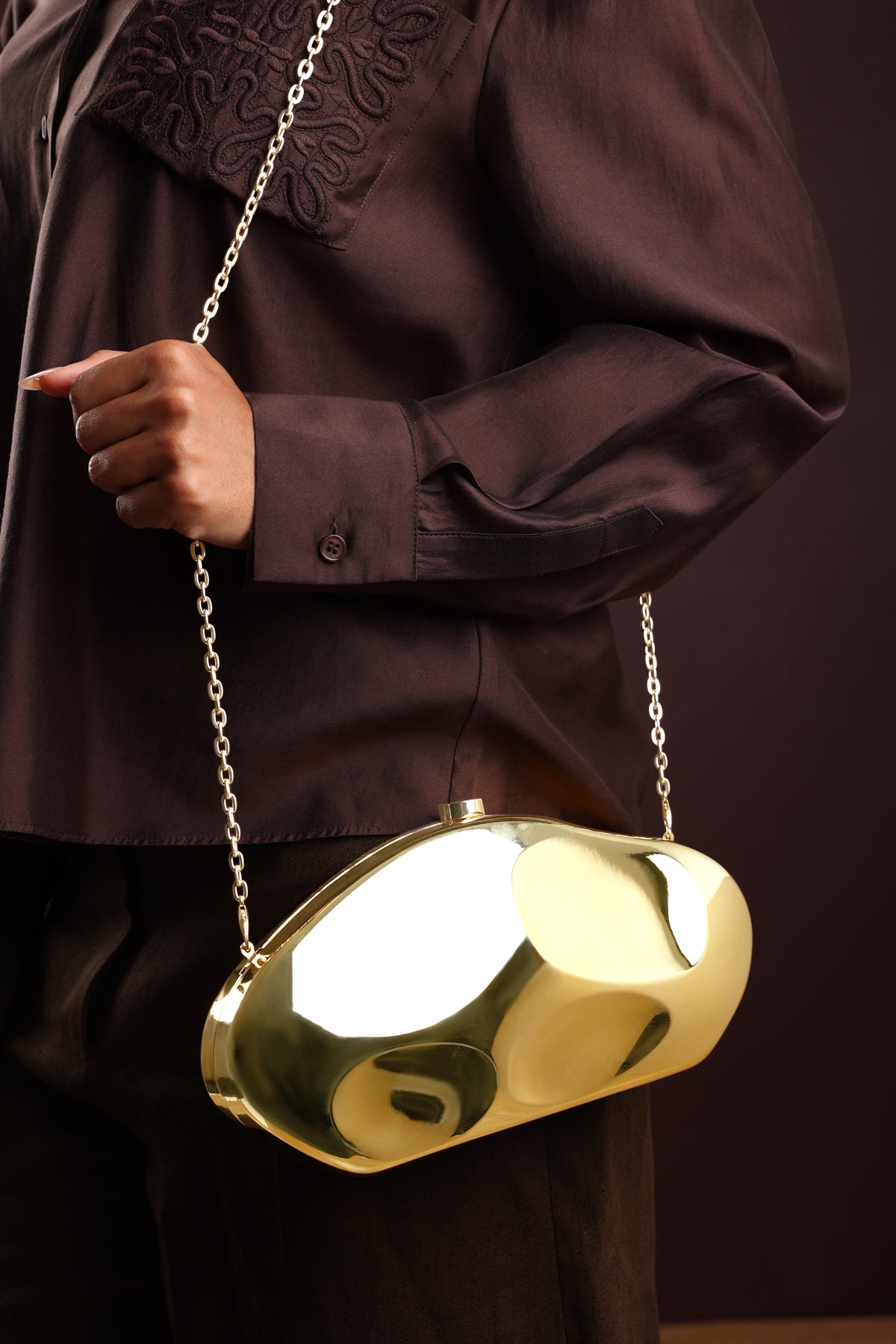 Gold Nude Sculpted Evening Clutch Bag, Image 6 of 6