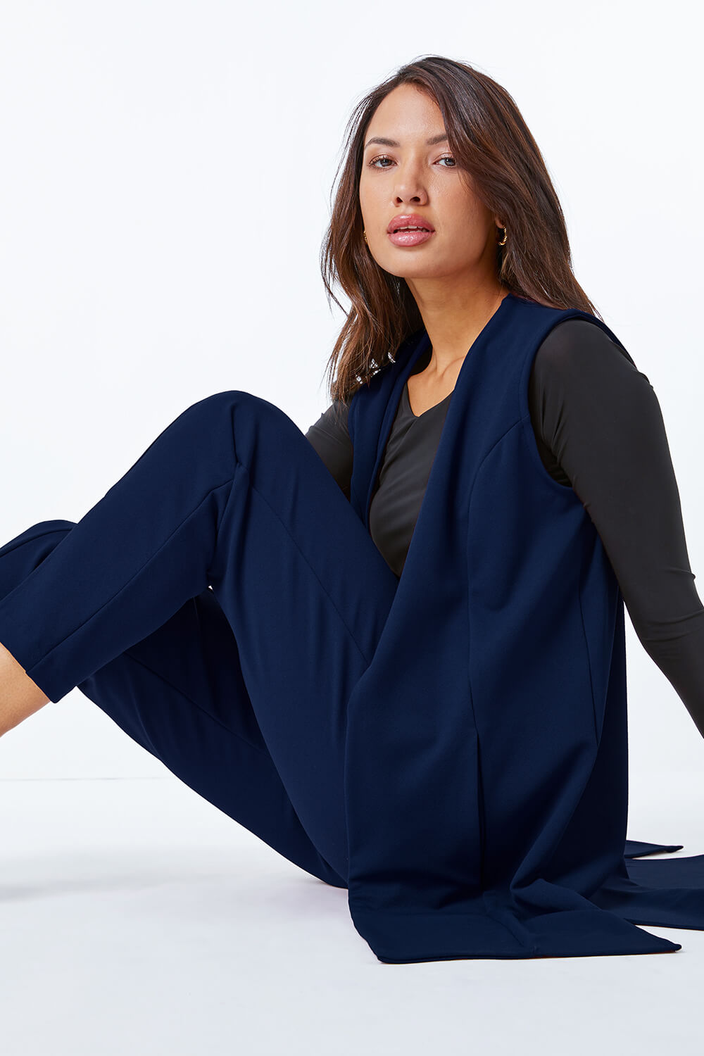 Midnight Blue Premium Stretch Sleeveless Jacket, Image 6 of 5