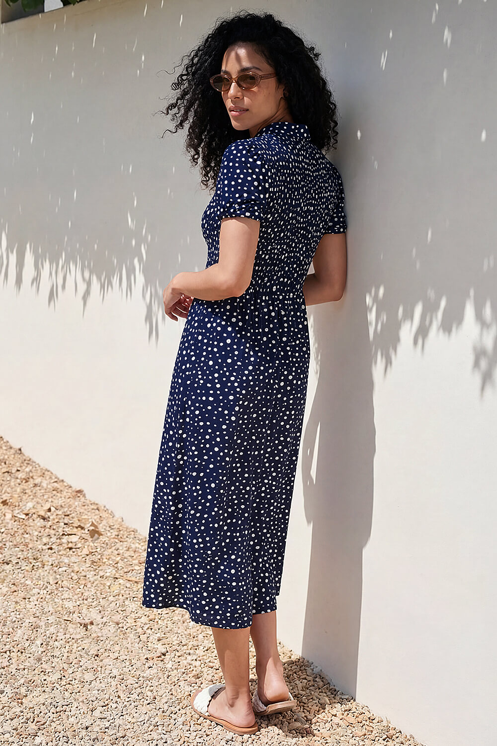 Spot Shirred Midi Dress, Image 4 of 4