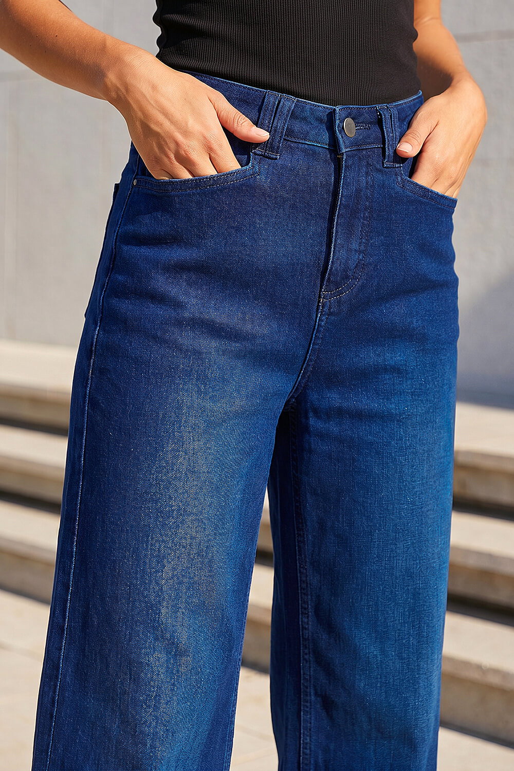 Indigo Dusk Denim Stretch Wide Leg Jeans, Image 5 of 4