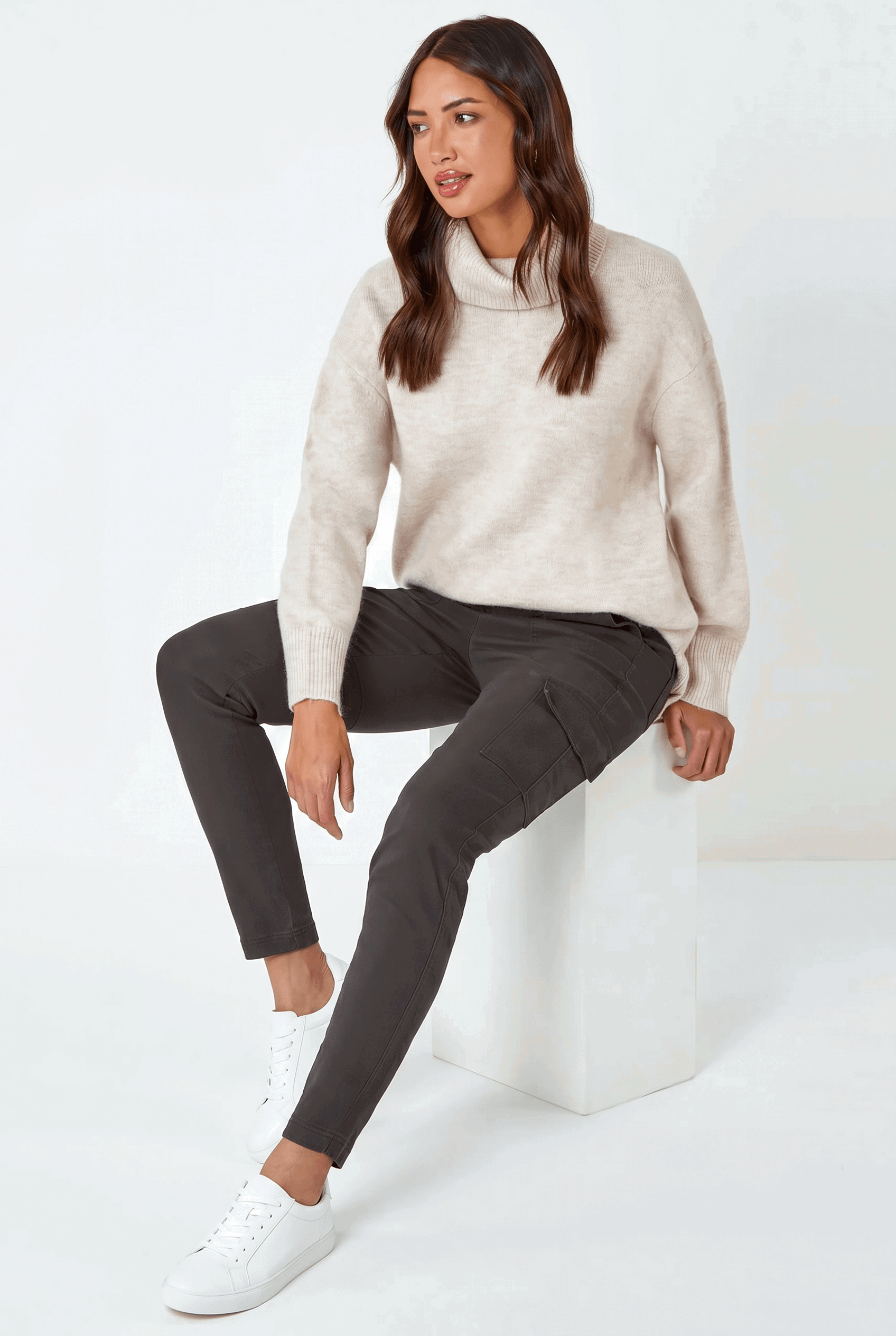 Charcoal Cotton Blend Cargo Stretch Jegging, Image 3 of 5