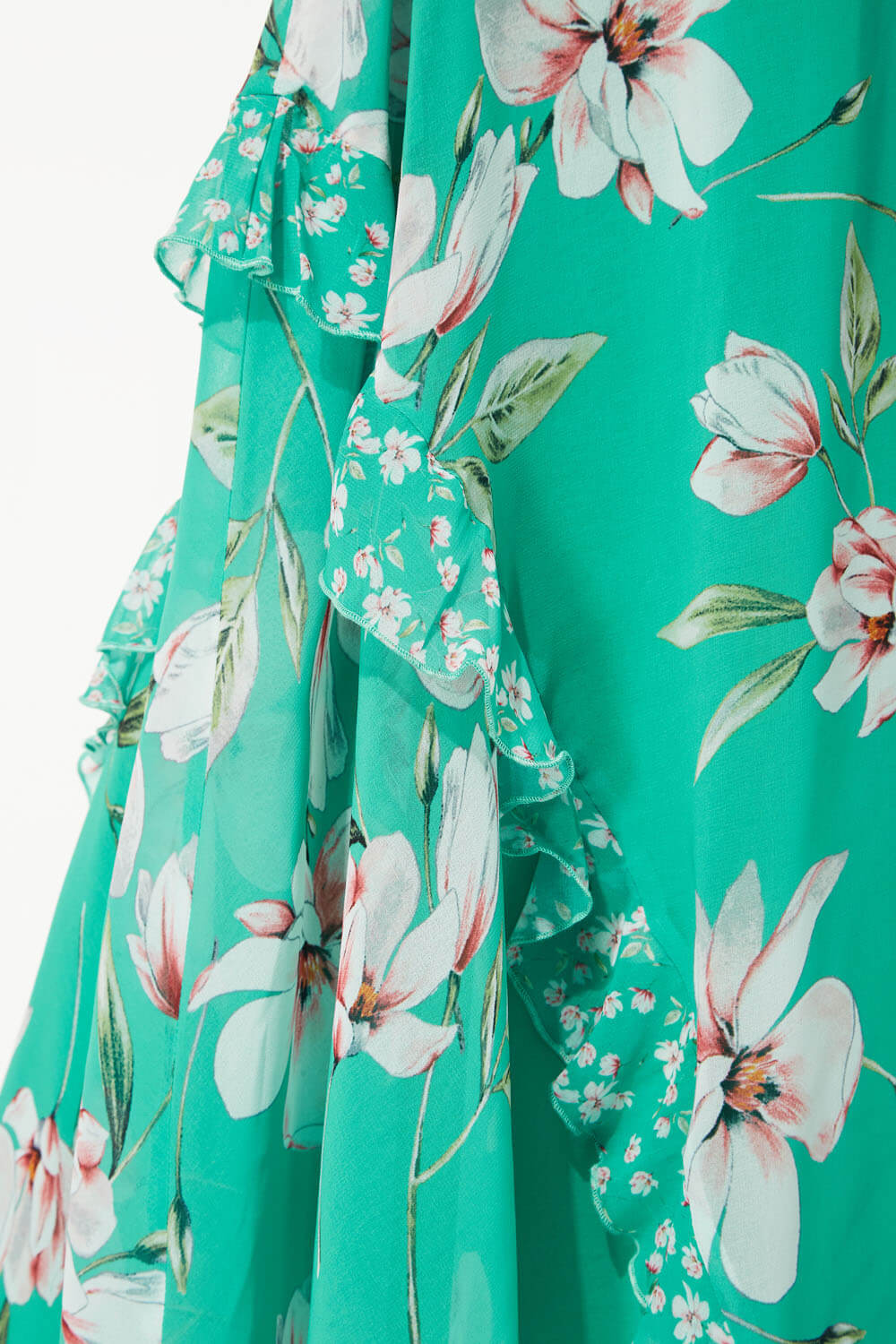 Green Floral Print Frill Maxi Dress , Image 4 of 4