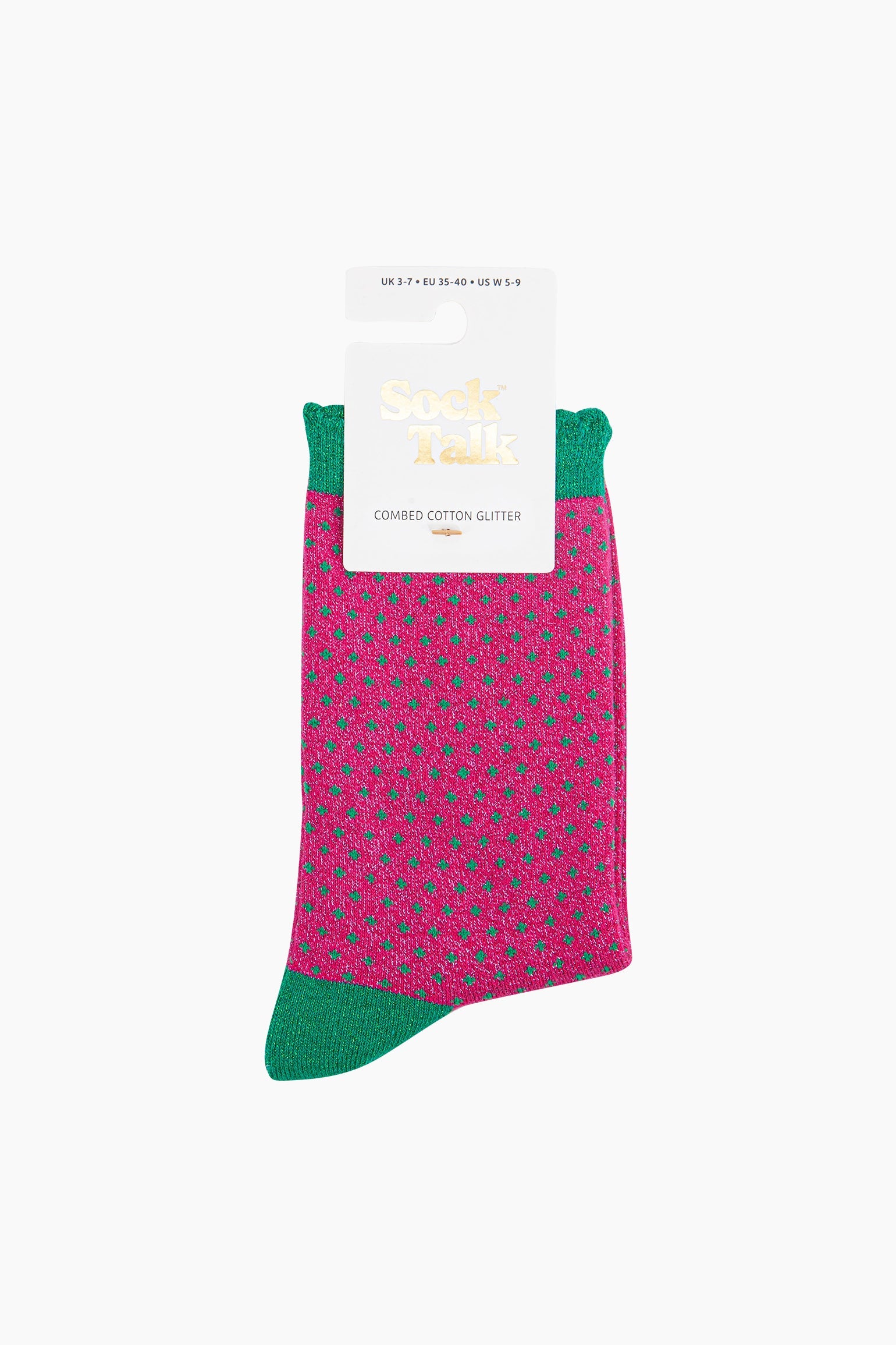 Pink Sock Talk Pink Polka Dots Combed Cotton Glitter Socks, Image 4 of 4