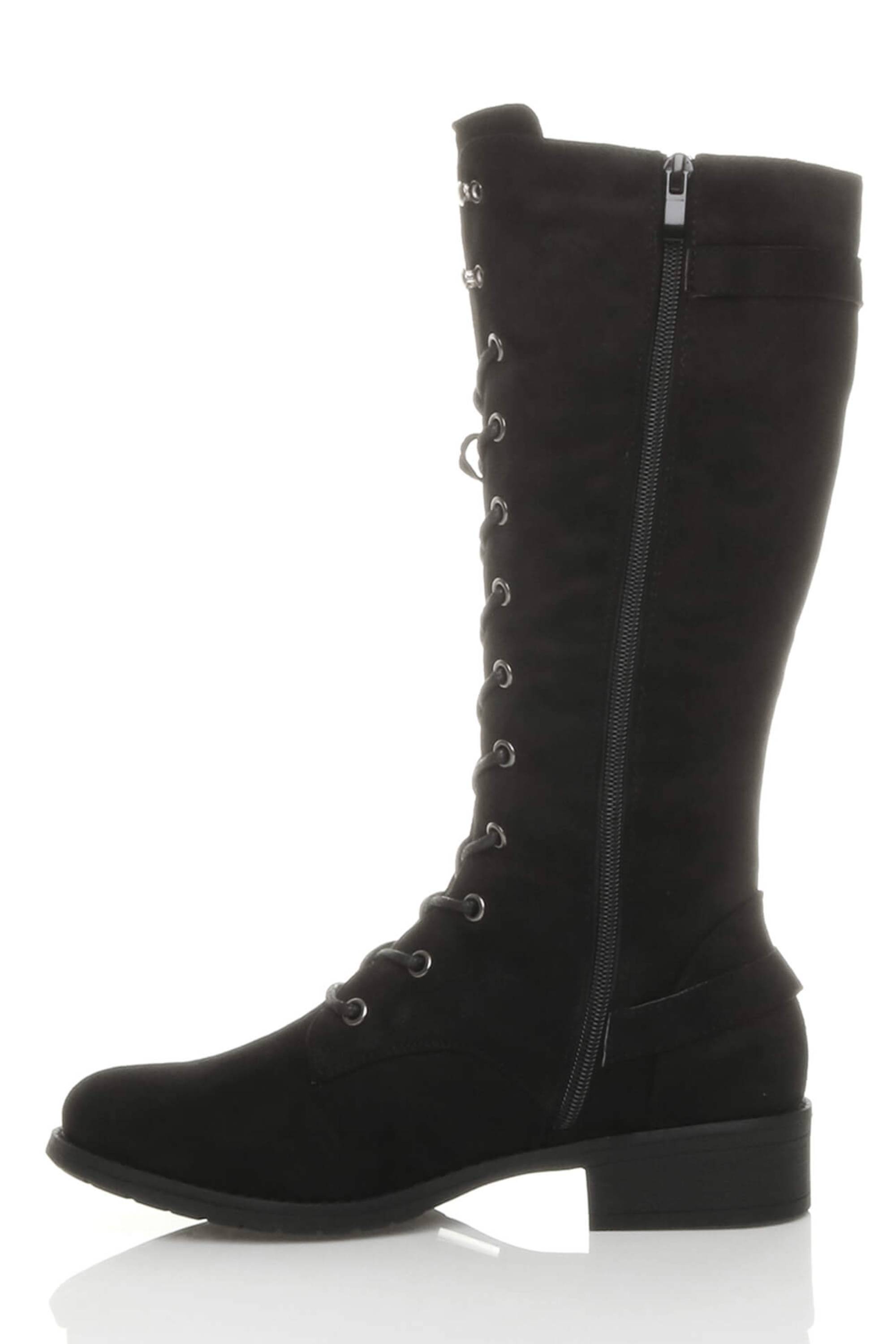 Black Lace Up Calf Military Calf Boots, Image 3 of 6