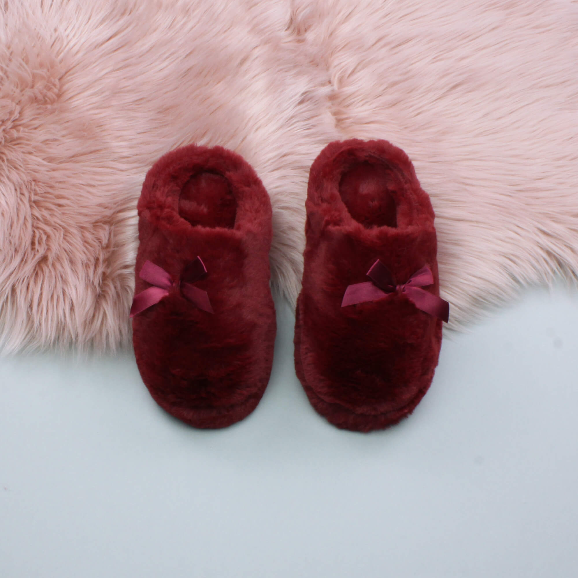 Burgundy AJVANI Burgundy Fluffy Mule Slippers, Image 4 of 6
