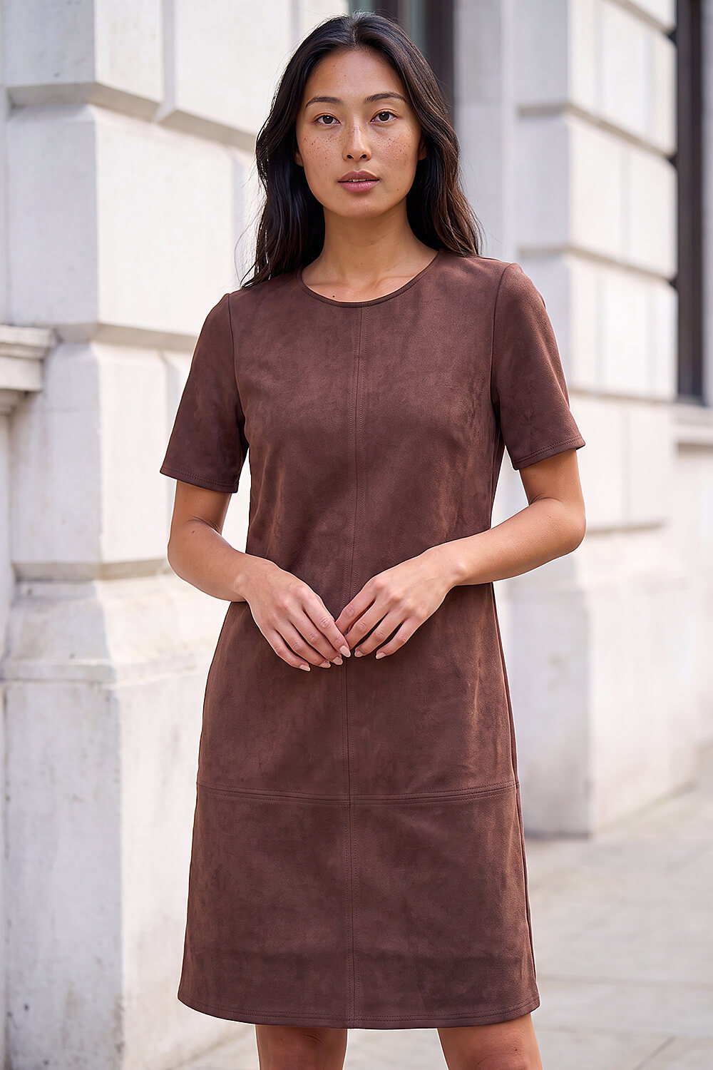 Chocolate Petite Faux Suede Stretch Shift Dress