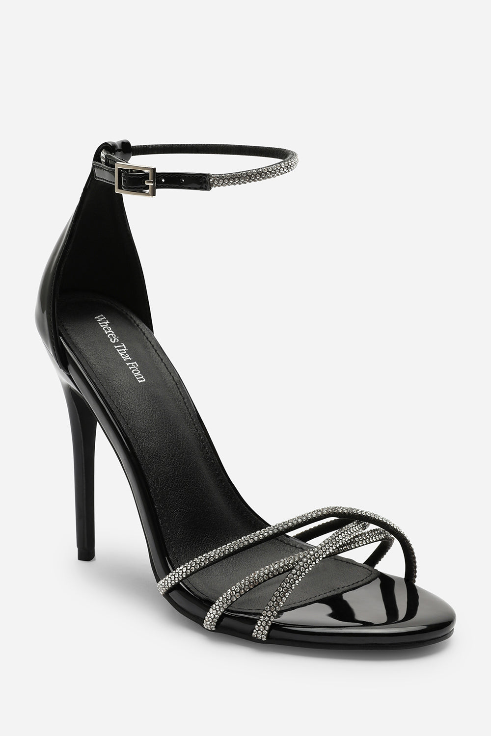 Black Where's That From Black 'Summer' Stiletto High Heels With Rhinestone Strap, Image 2 of 6