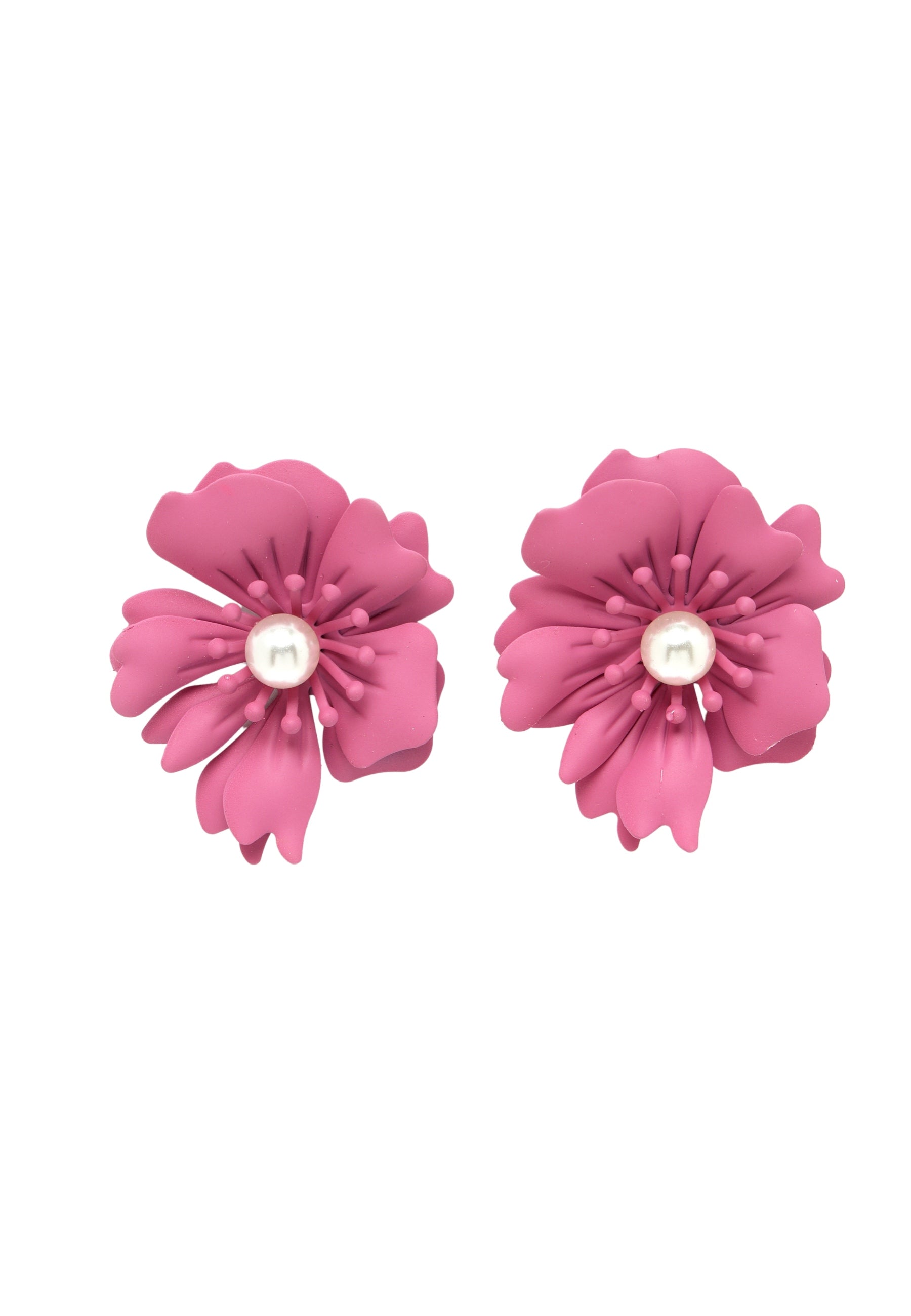 Purple Floral Pearl Stud Earrings In Light Pink