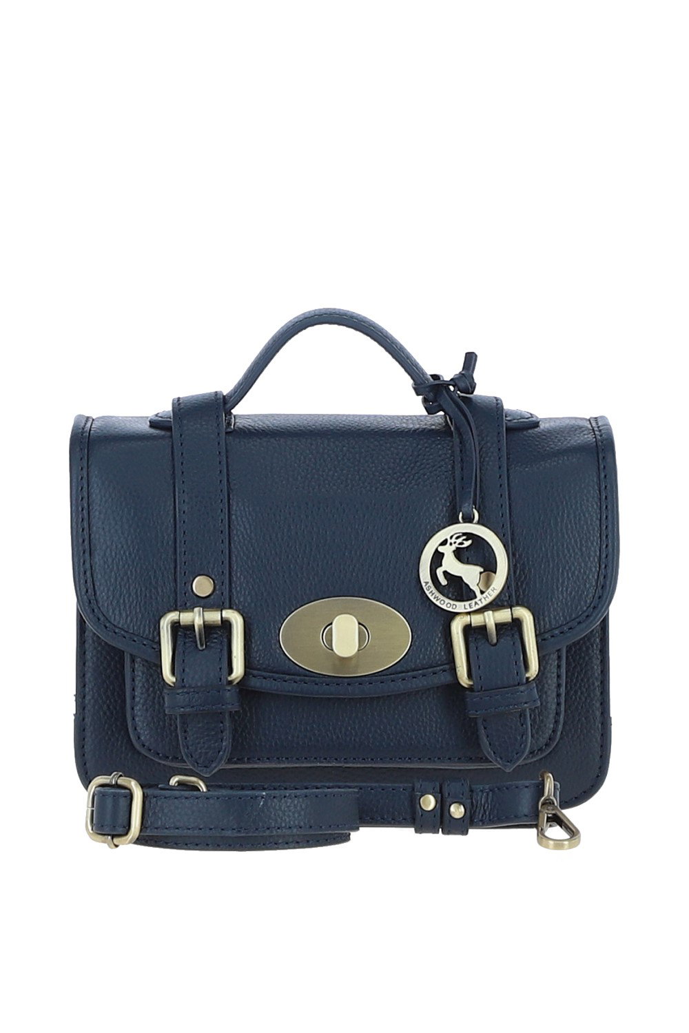 Navy Ashwood Leather Navy Stylish Real Leather Medium Satchel Bag, Image 1 of 4