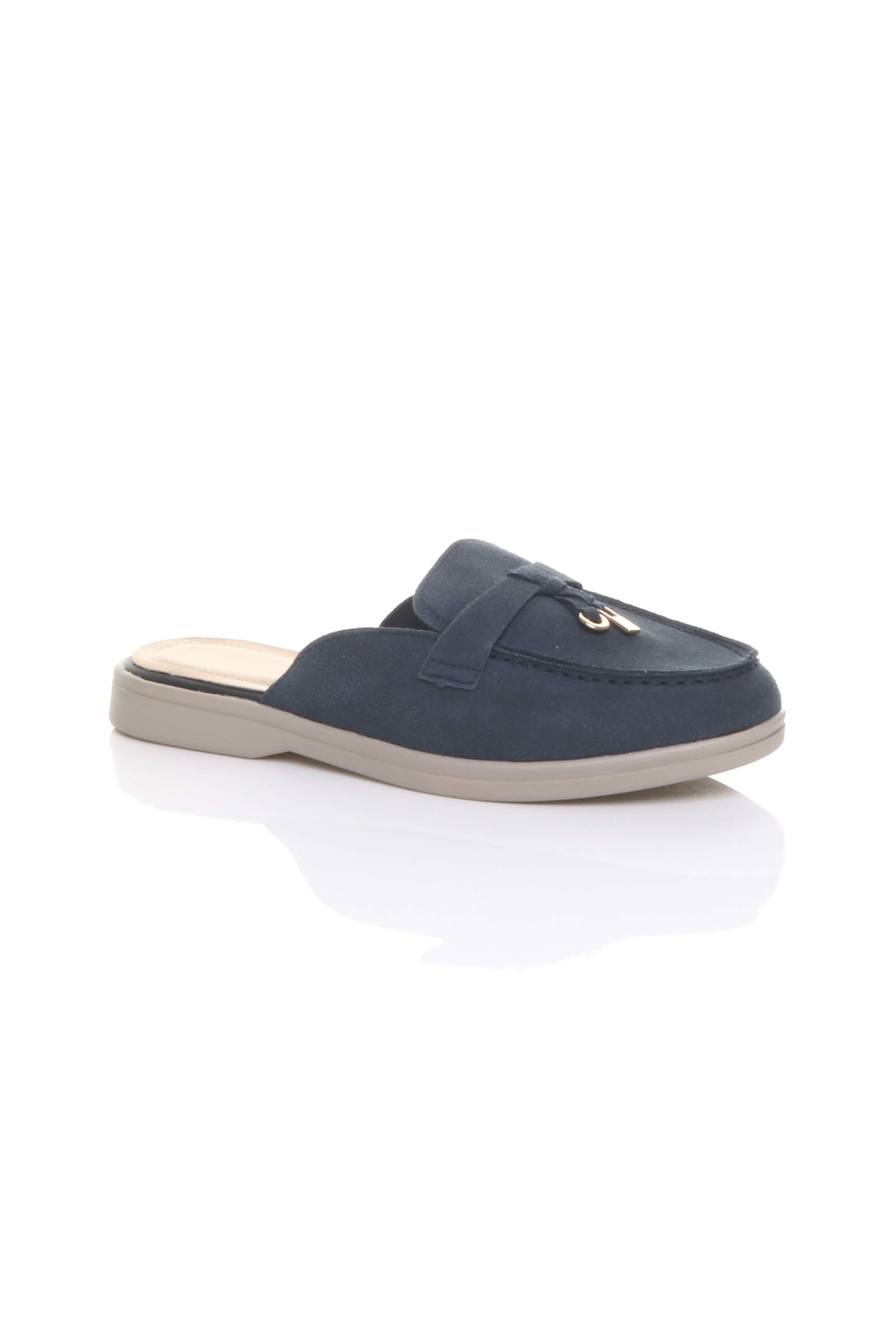 Navy Blue AJVANI Navy Blue Flat Slip On Open Back Loafers Mules, Image 1 of 4