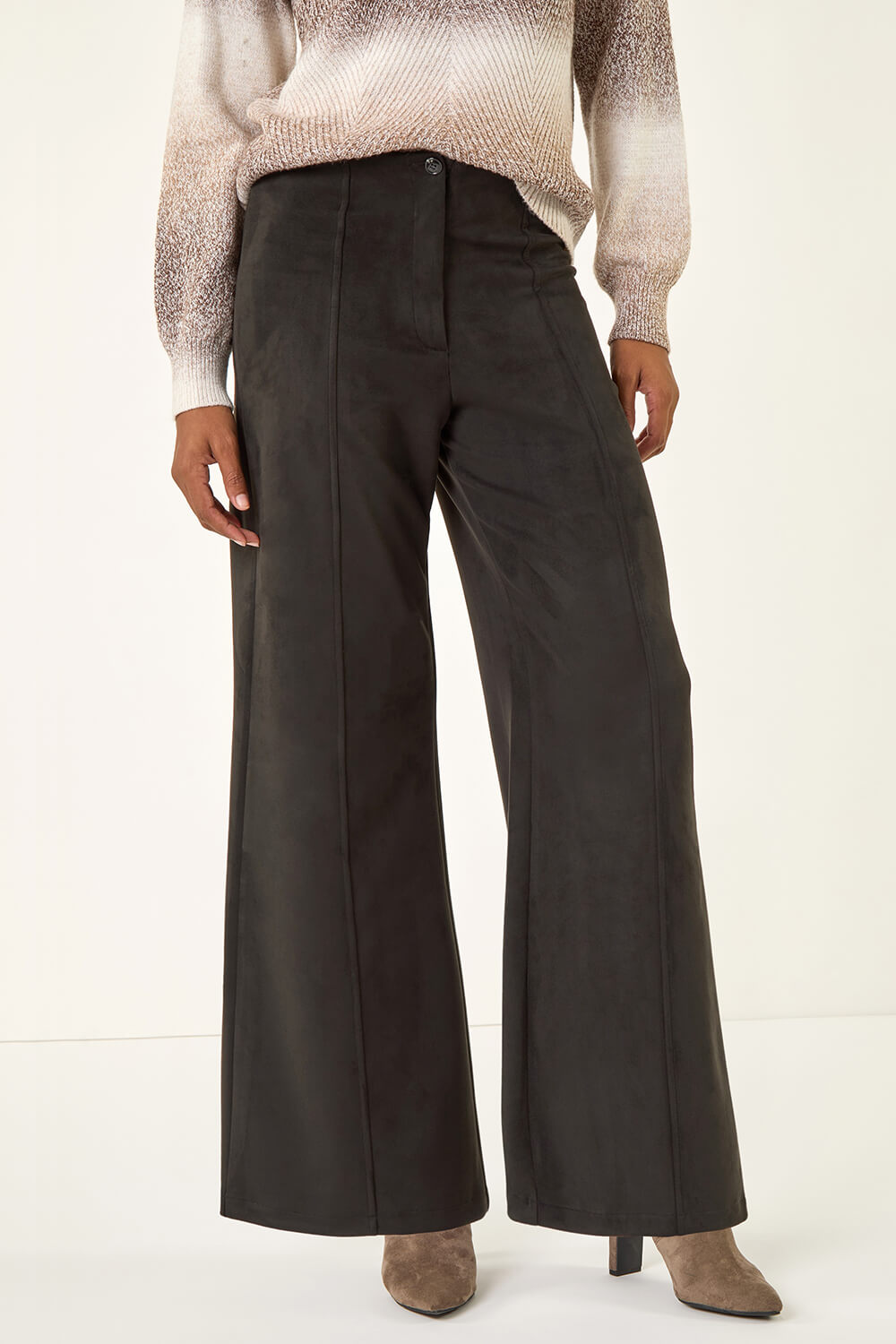 Black Soft Faux Suede Trousers, Image 1 of 5