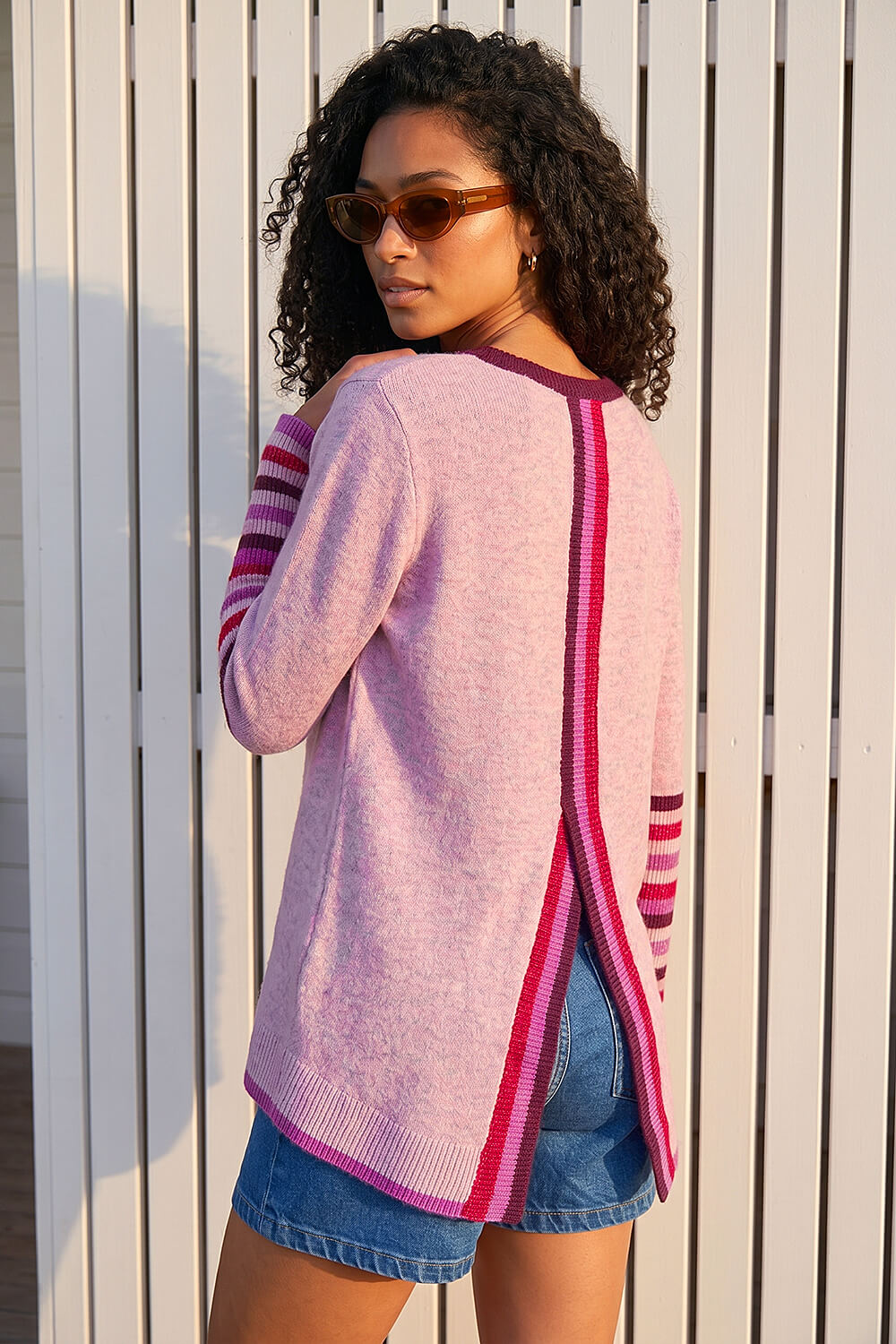 Lilac Contrast Stripe Detail Knit Jumper, Image 4 of 4