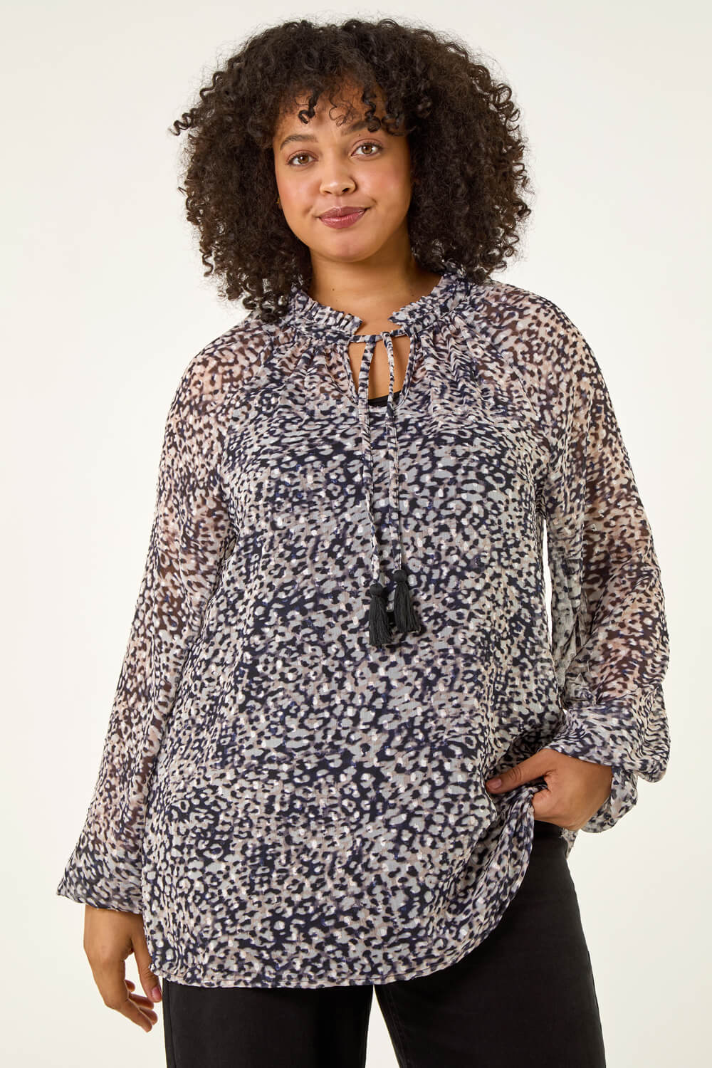 Natural  Curve Georgette Keyhole Top, Image 5 of 5
