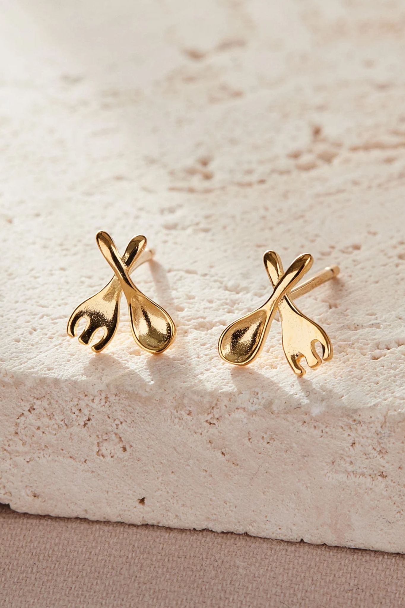 Gold Sterling Silver Fork & Spoon Studs, Image 3 of 3