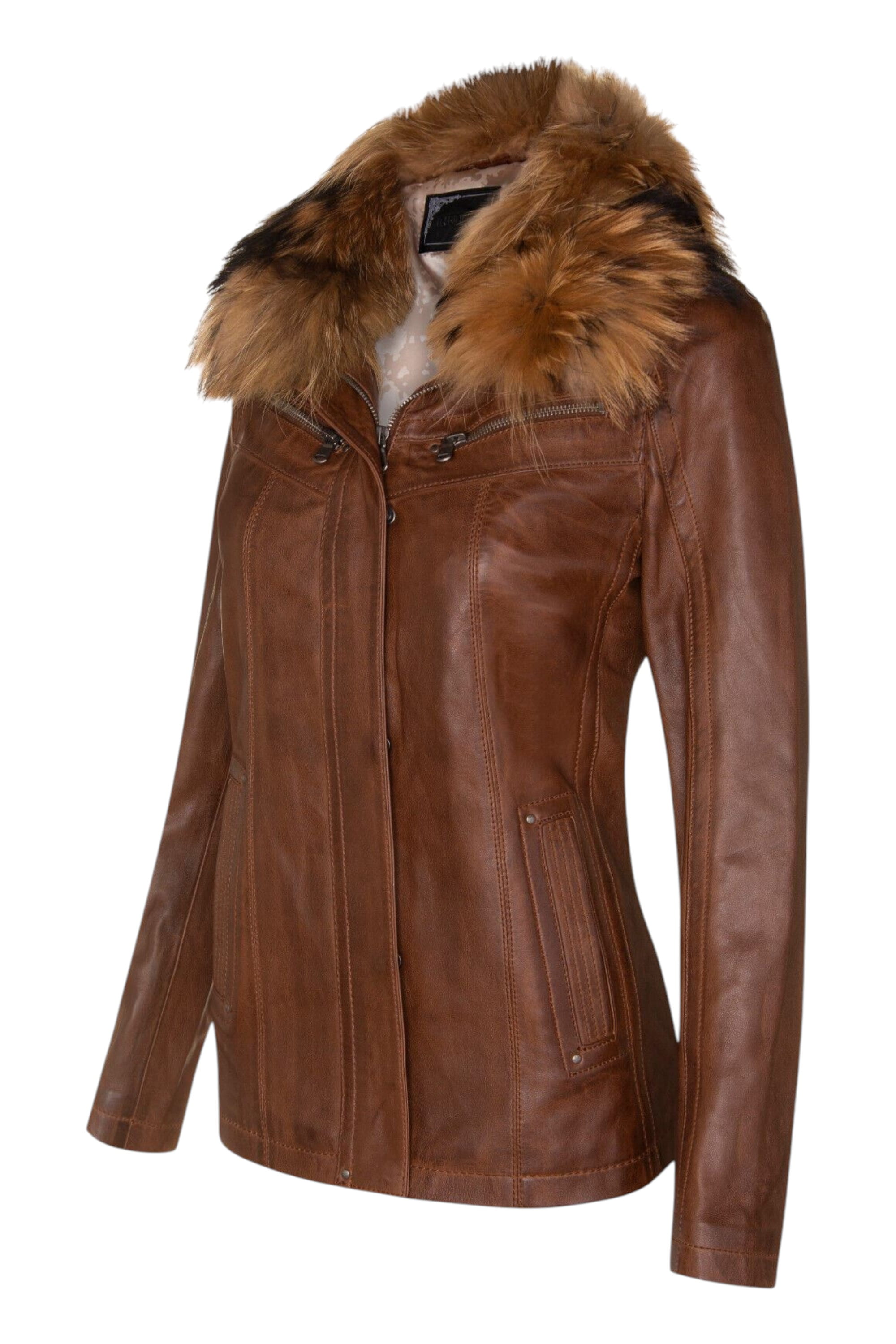 Tan Womens Leather Parker Jacket - Arvada, Image 3 of 5