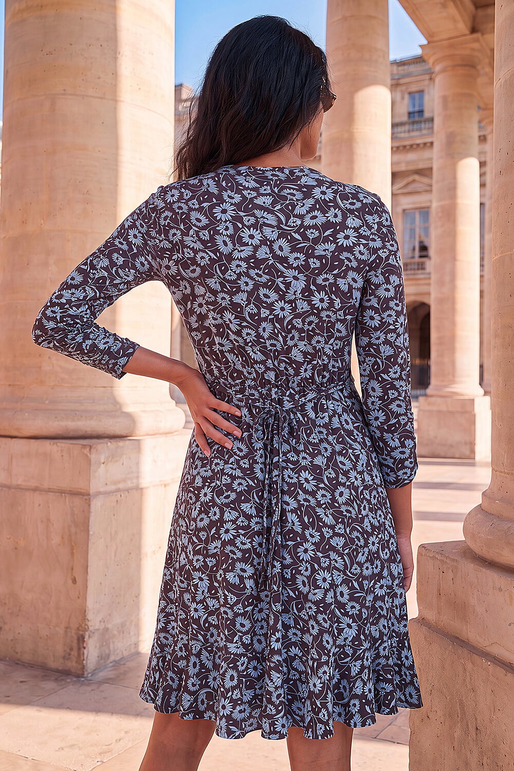 Blue Floral Print Frill Dress, Image 4 of 4