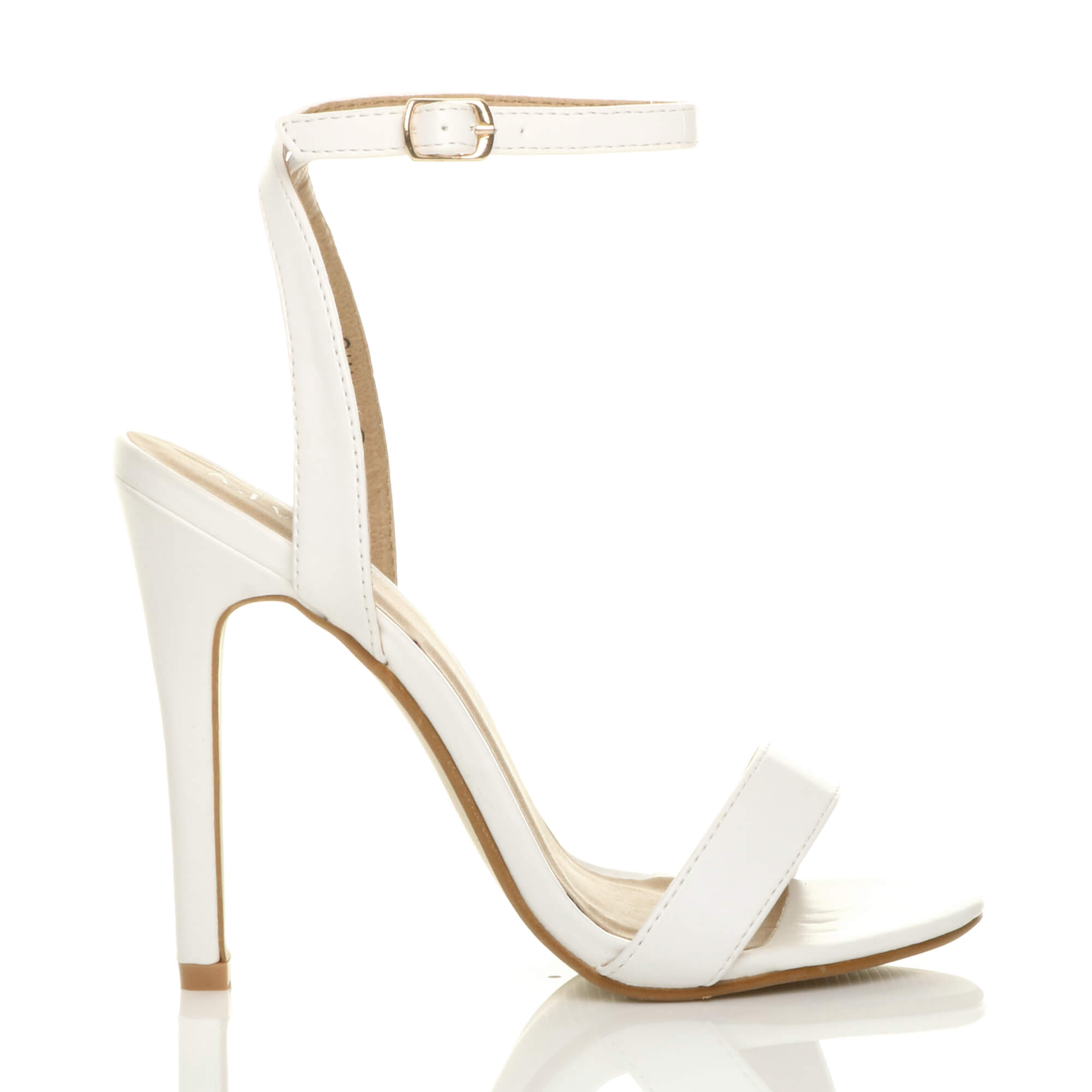 White AJVANI White High Heel Ankle Strap Barely There Sandals, Image 2 of 6