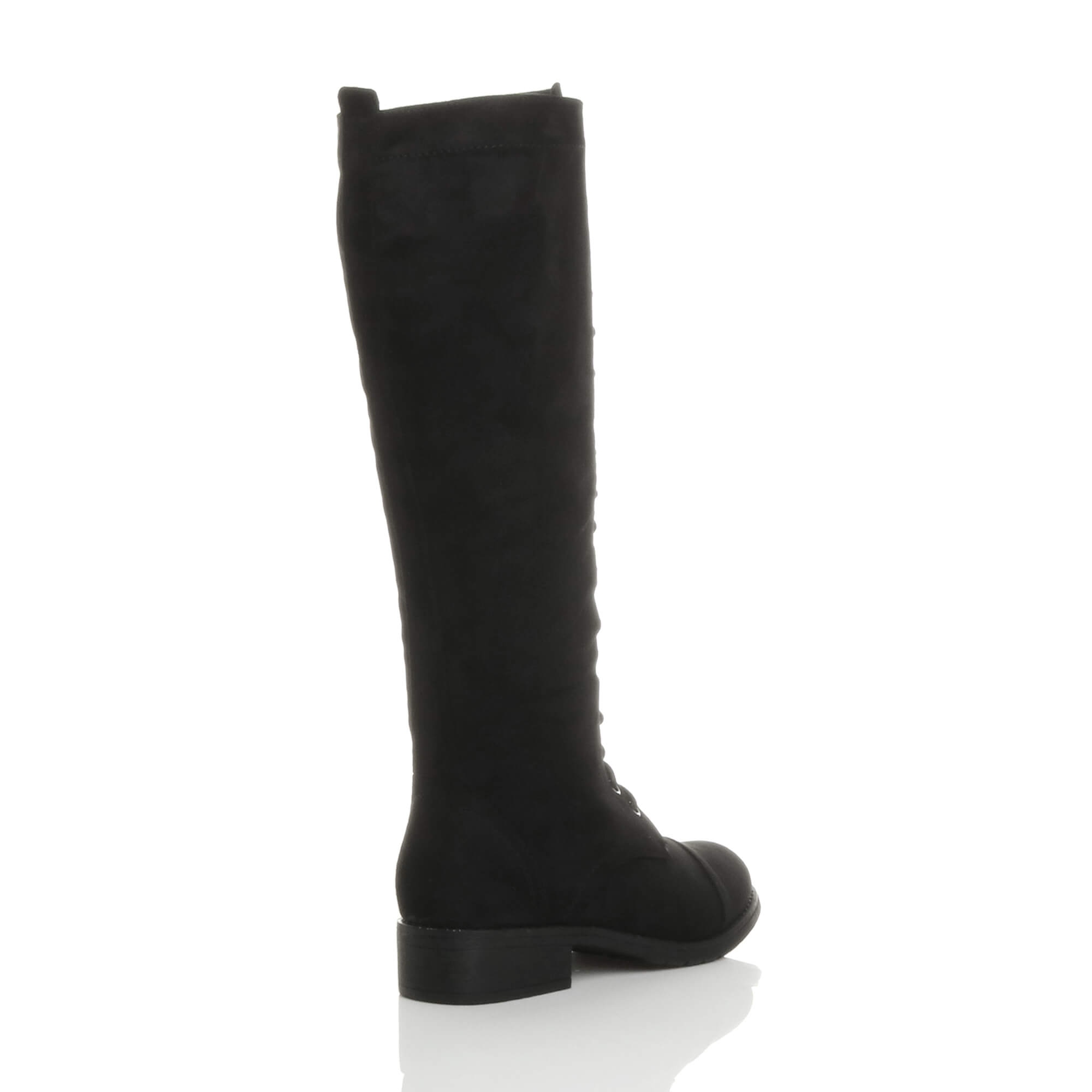 Black AJVANI Black Biker Lace Up Military Calf Knee Boots, Image 4 of 6