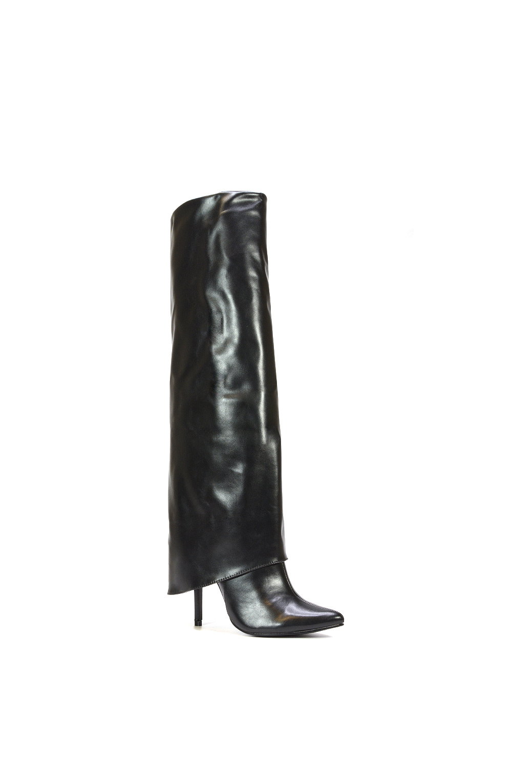 Black 'Shauna' Foldover Knee High Boots With Stiletto Heel, Image 2 of 6