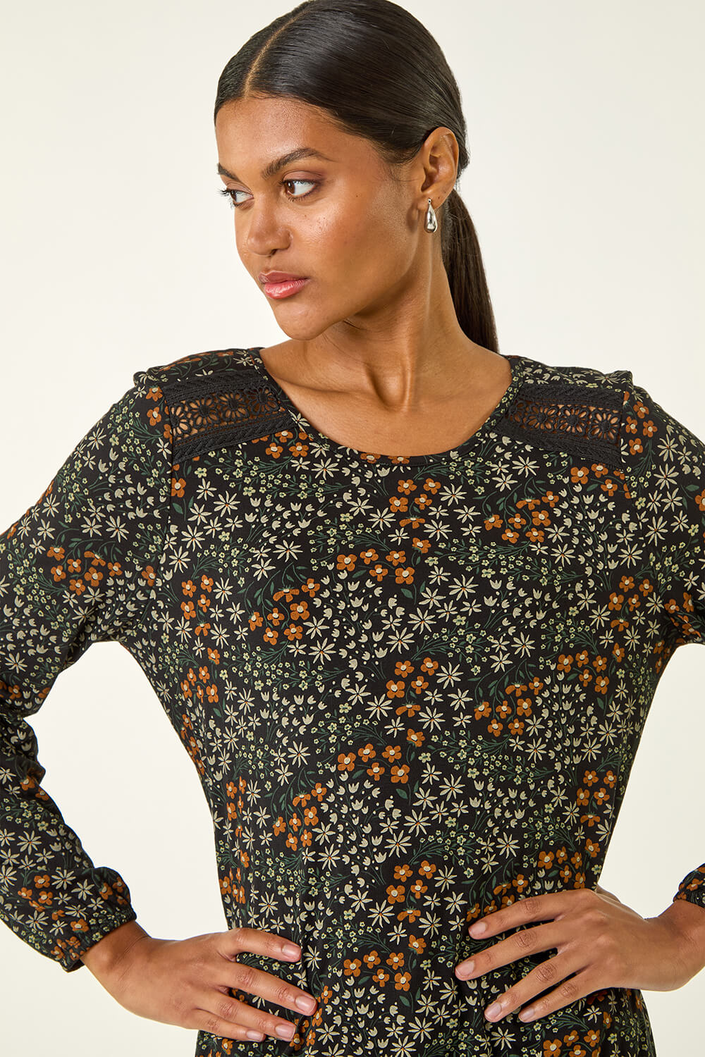 Green Printed Lace Stretch Top, Image 5 of 5