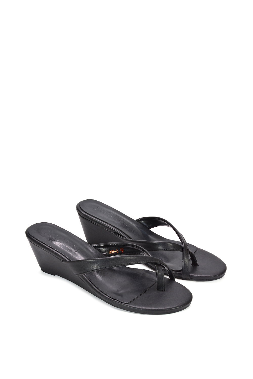 Black 'Rosa' Mid Wedge Heel Sandal Mules With Toe Post, Image 5 of 6