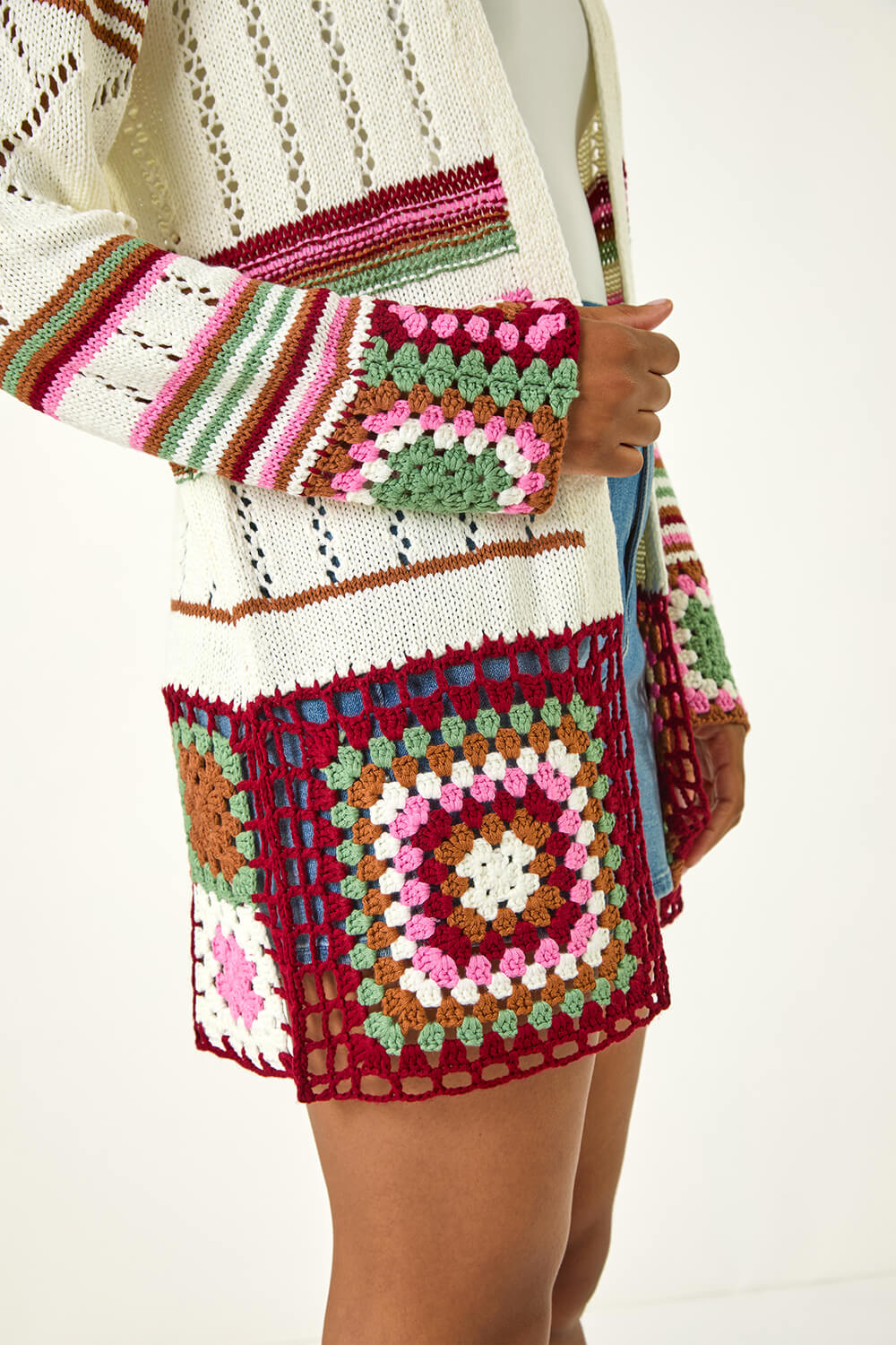 Ivory Edge Crochet Detail Knit Cardigan, Image 6 of 7
