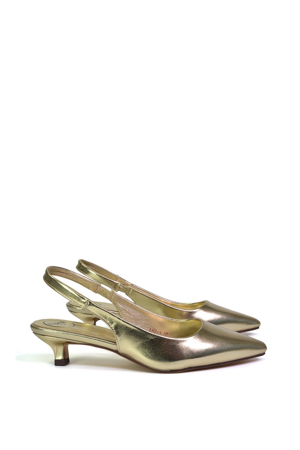 Gold XY LONDON Gold 'Avalone' Pointed Toe Sling Back Kitten Heel Sandals, Image 2 of 5