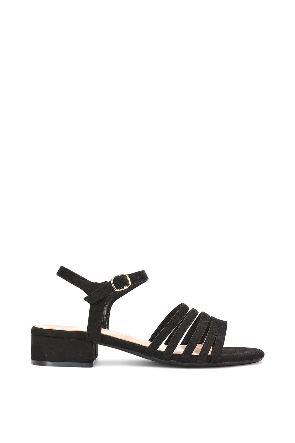 Black 'Katie' Low Heel Open Toe Sandals With Ankle Strap