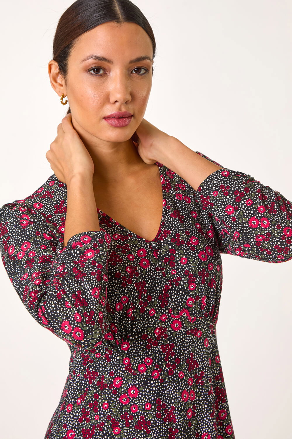 PINK Disty Floral Print V-Neck Stretch Dress, Image 5 of 5