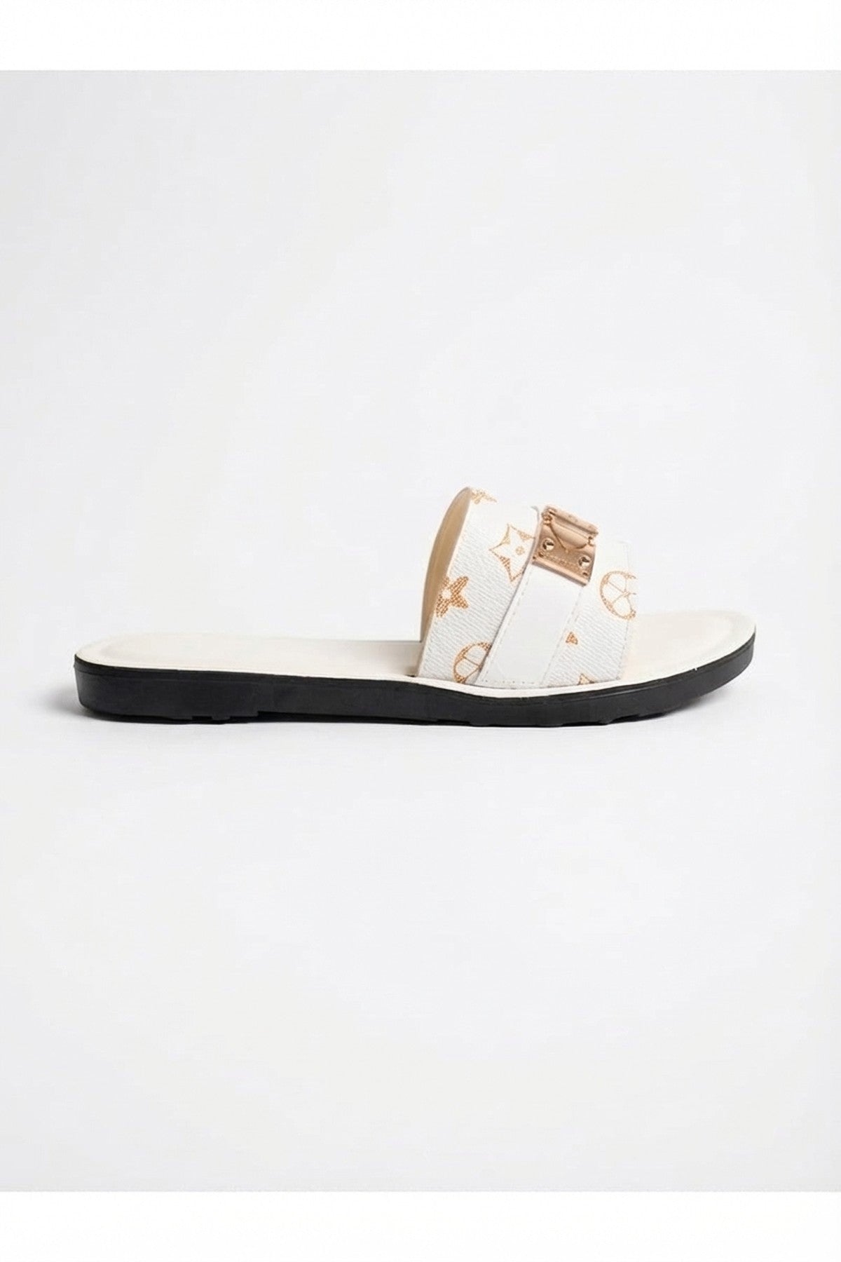 White 3694 White Amber Patterned Slider Sandals, Image 8 of 8