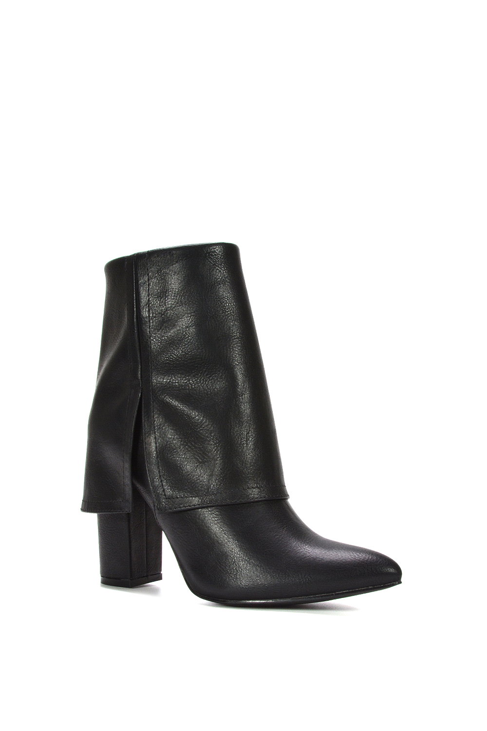 Black 'Ayla' Fold Over Ankle Boots Layered Point Toe Block Heel Booties, Image 2 of 6