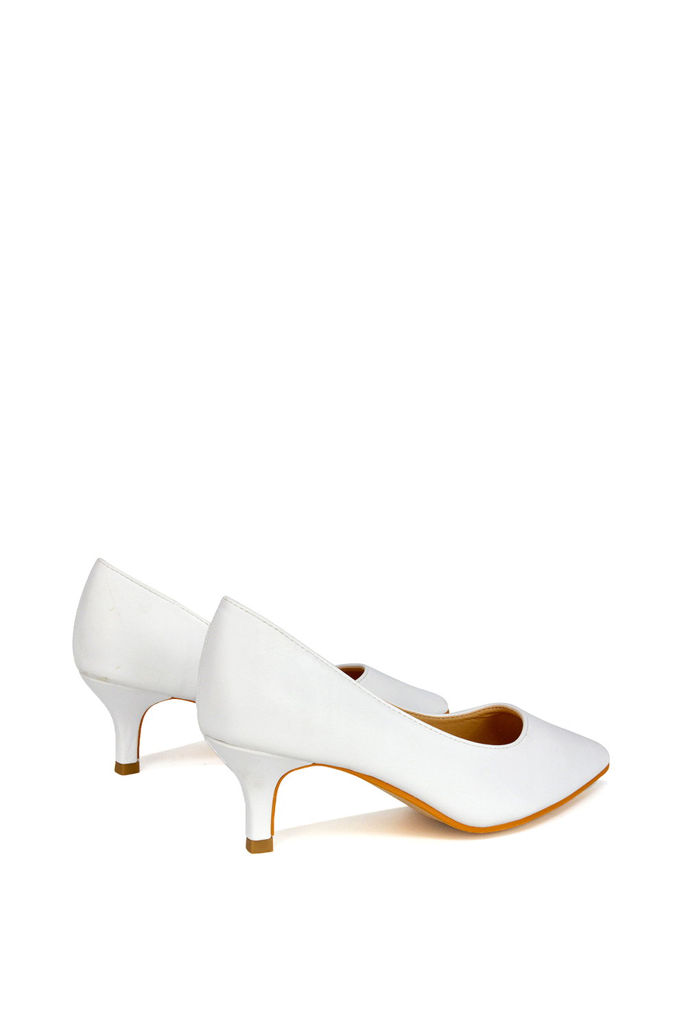 White XY LONDON White 'Gwyneth' Pointed Toe Mid Stiletto Kitten Heel Court Shoes, Image 2 of 4