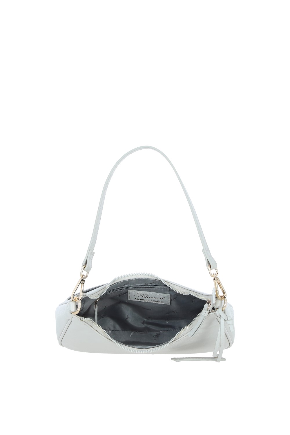 Light Grey Real Leather Shoulder Bag with Detachable Crossbody Strap, Image 4 of 4