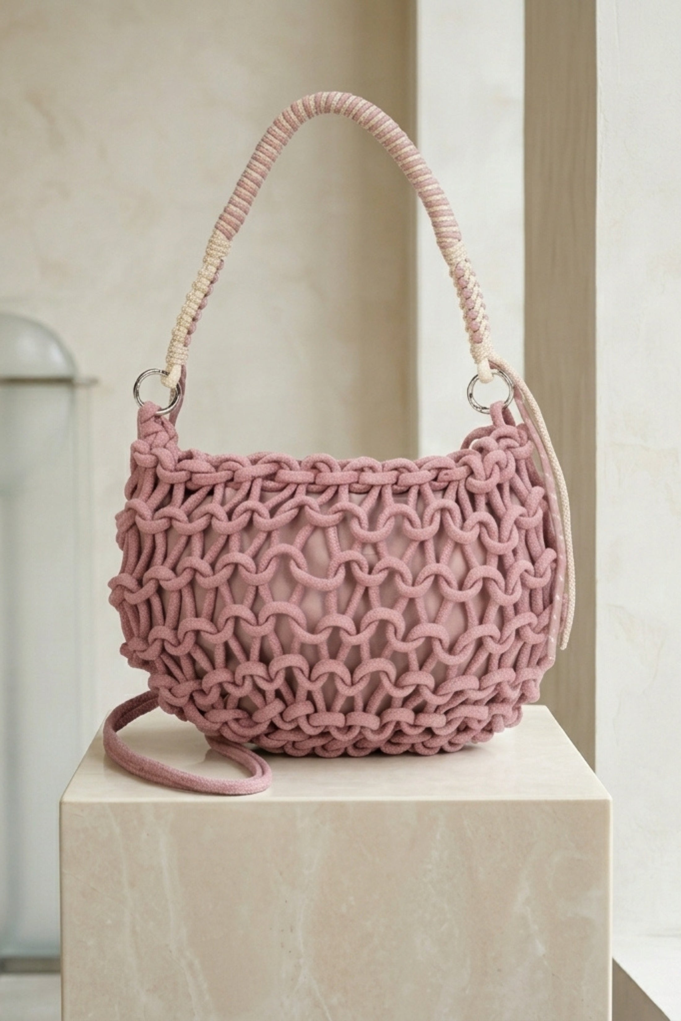 Pink Femme Luxe Pink Macramé Woven Shoulder Bag - Euna, Image 1 of 3