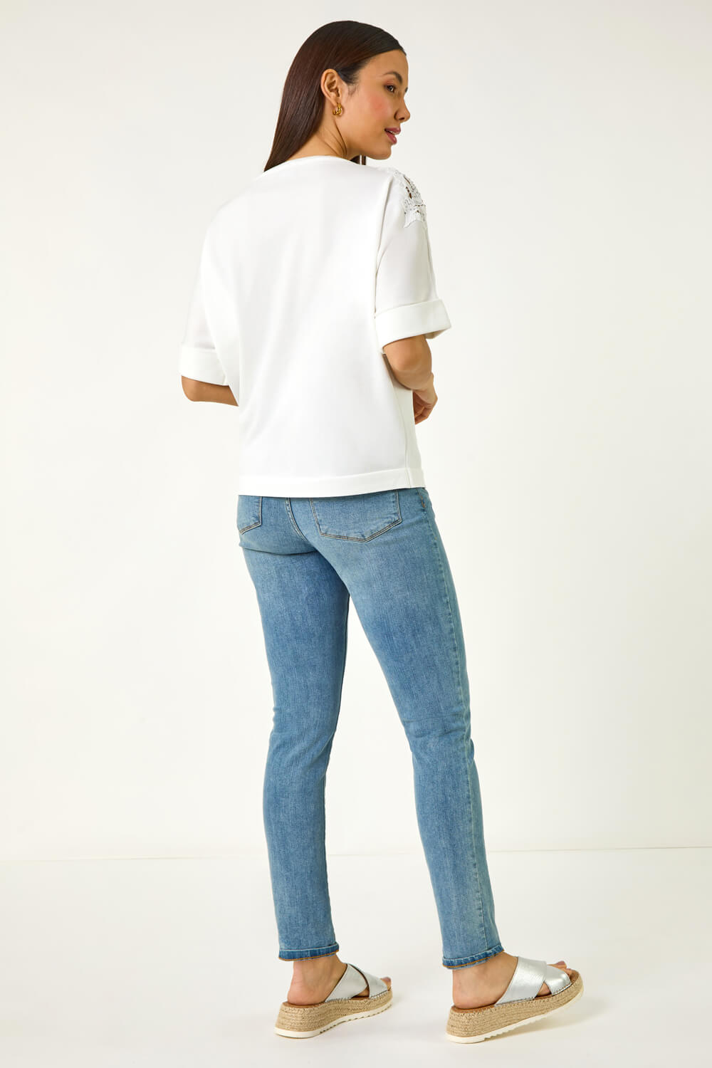 Ivory Embellished Short Sleeve Knit Top, Image 4 of 5