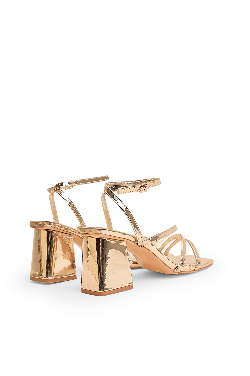 Gold Robin Gold Strappy Square Toe Mid Heels, Image 3 of 4