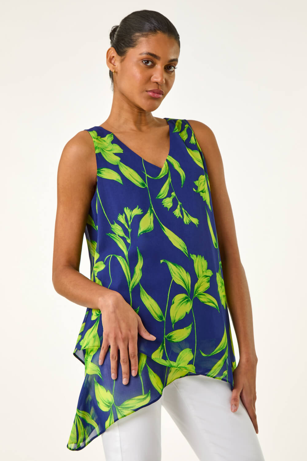 Roman Women's Navy Floral Print Wrap Overlay Top Size 12