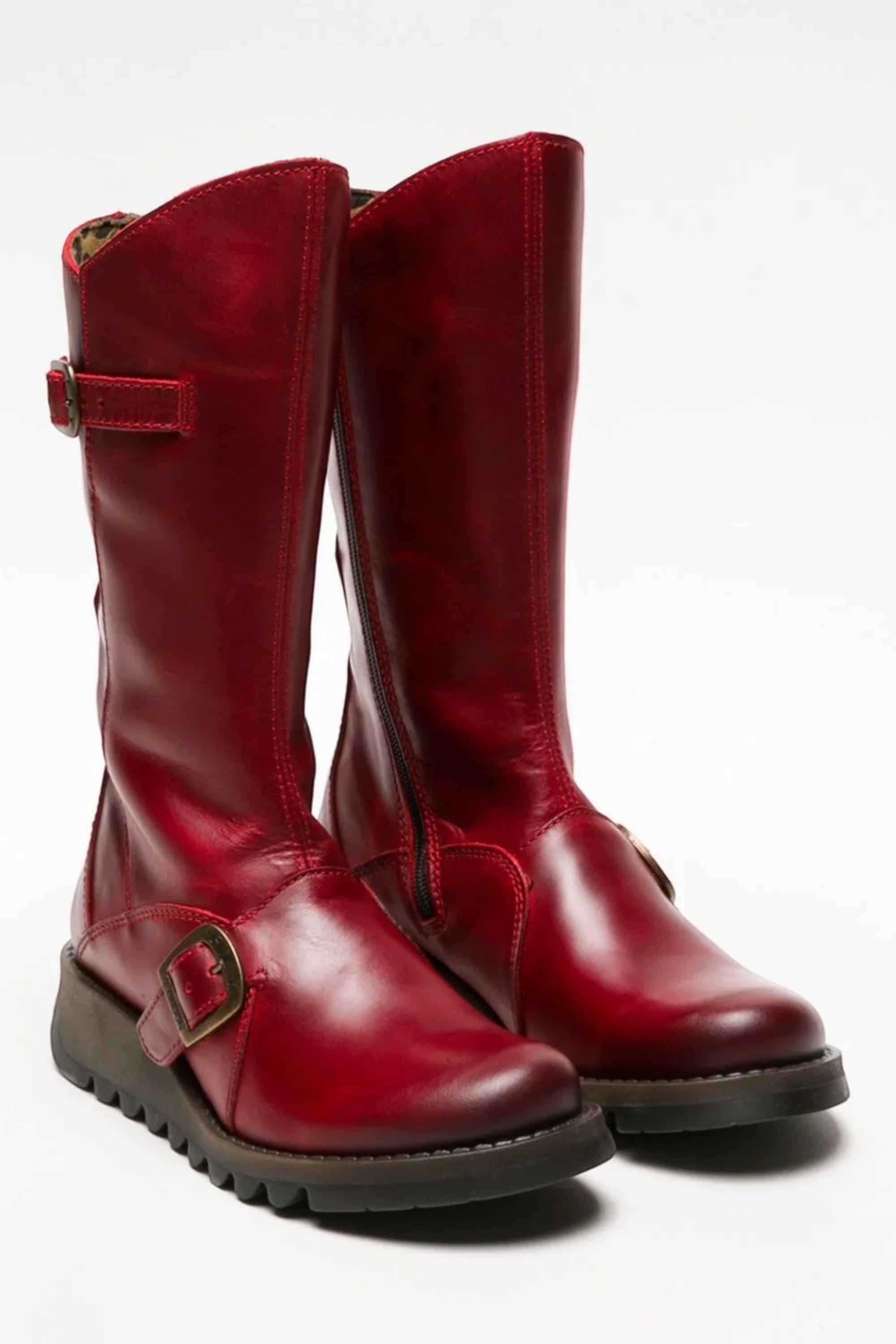 Red Womens Mid-Calf Platform Boots-MES2913, Image 2 of 5