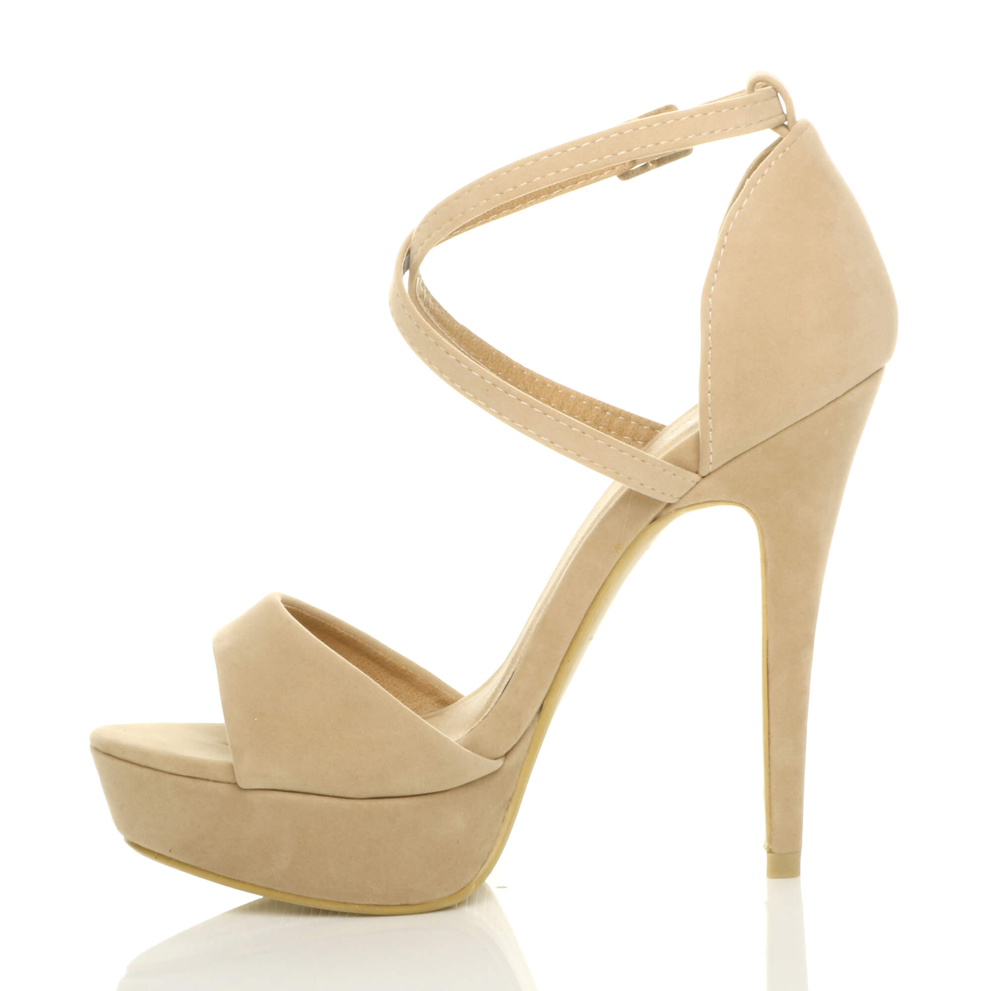 Natural AJVANI Natural High Heel Crossed Straps Platform Sandals, Image 3 of 6