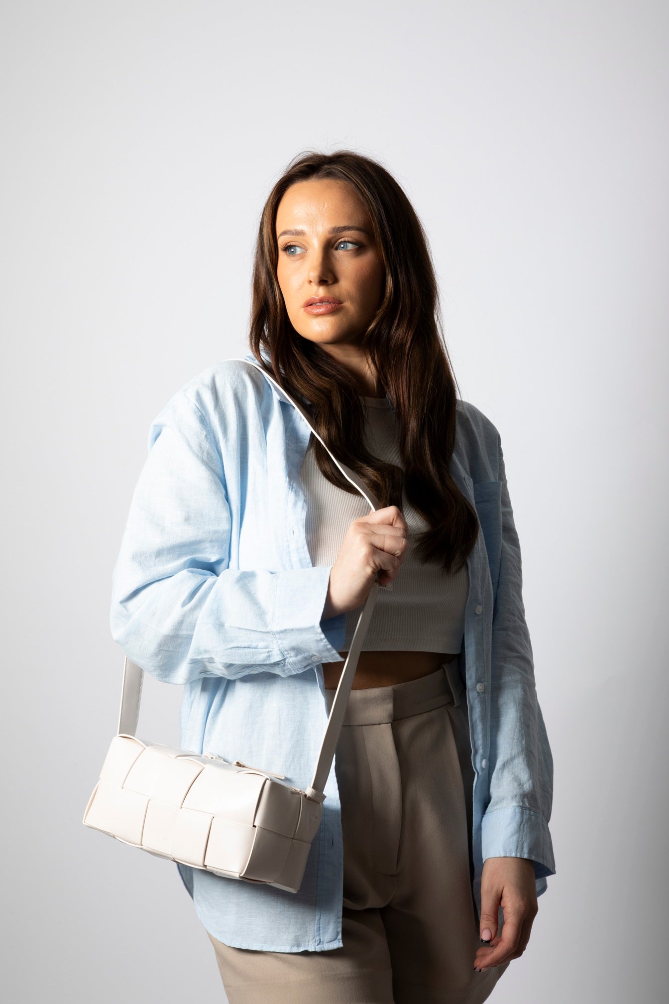 Cream Woven PU Shoulder Bag, Image 2 of 4