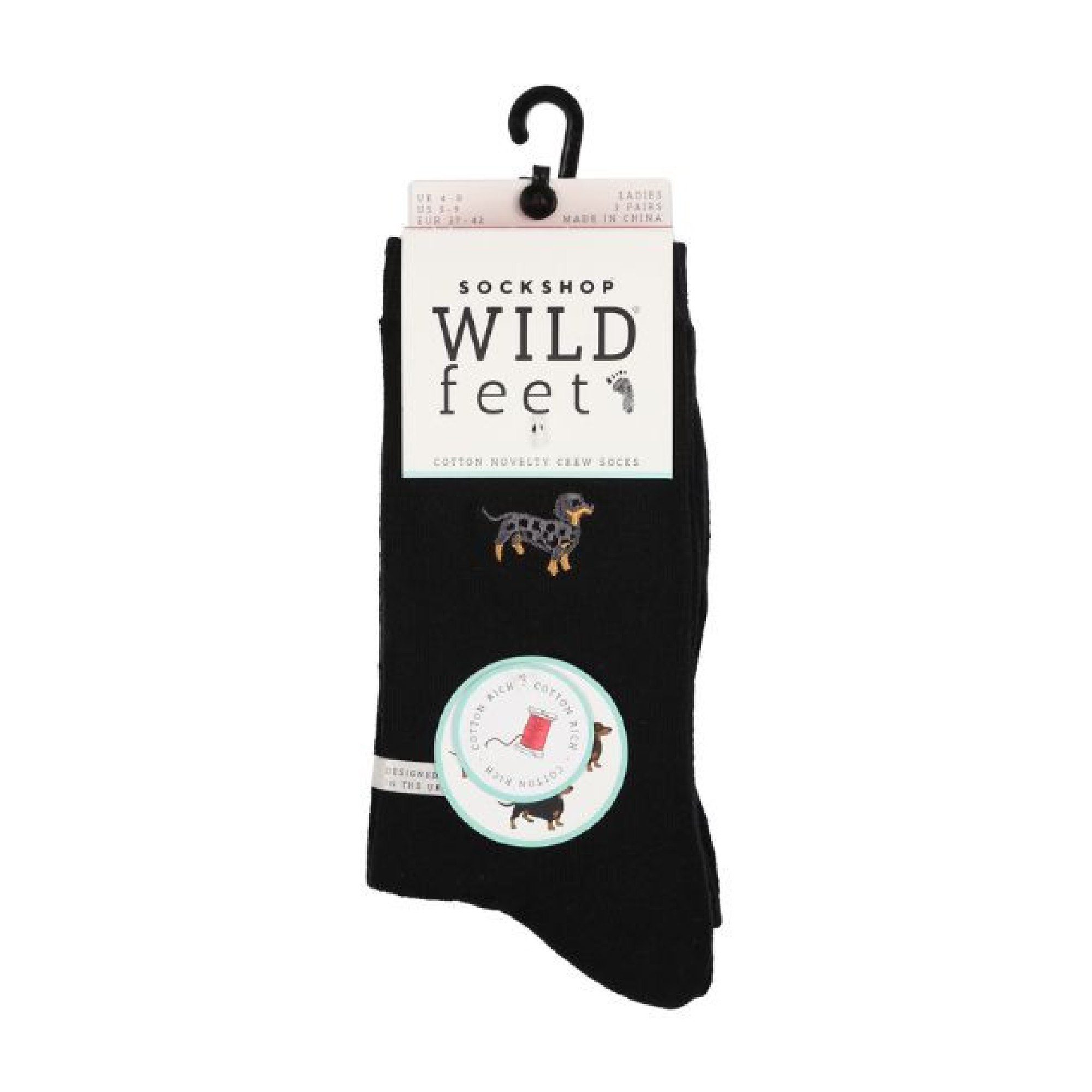 Black 3 Pack Embroidered Cotton Socks, Image 3 of 3