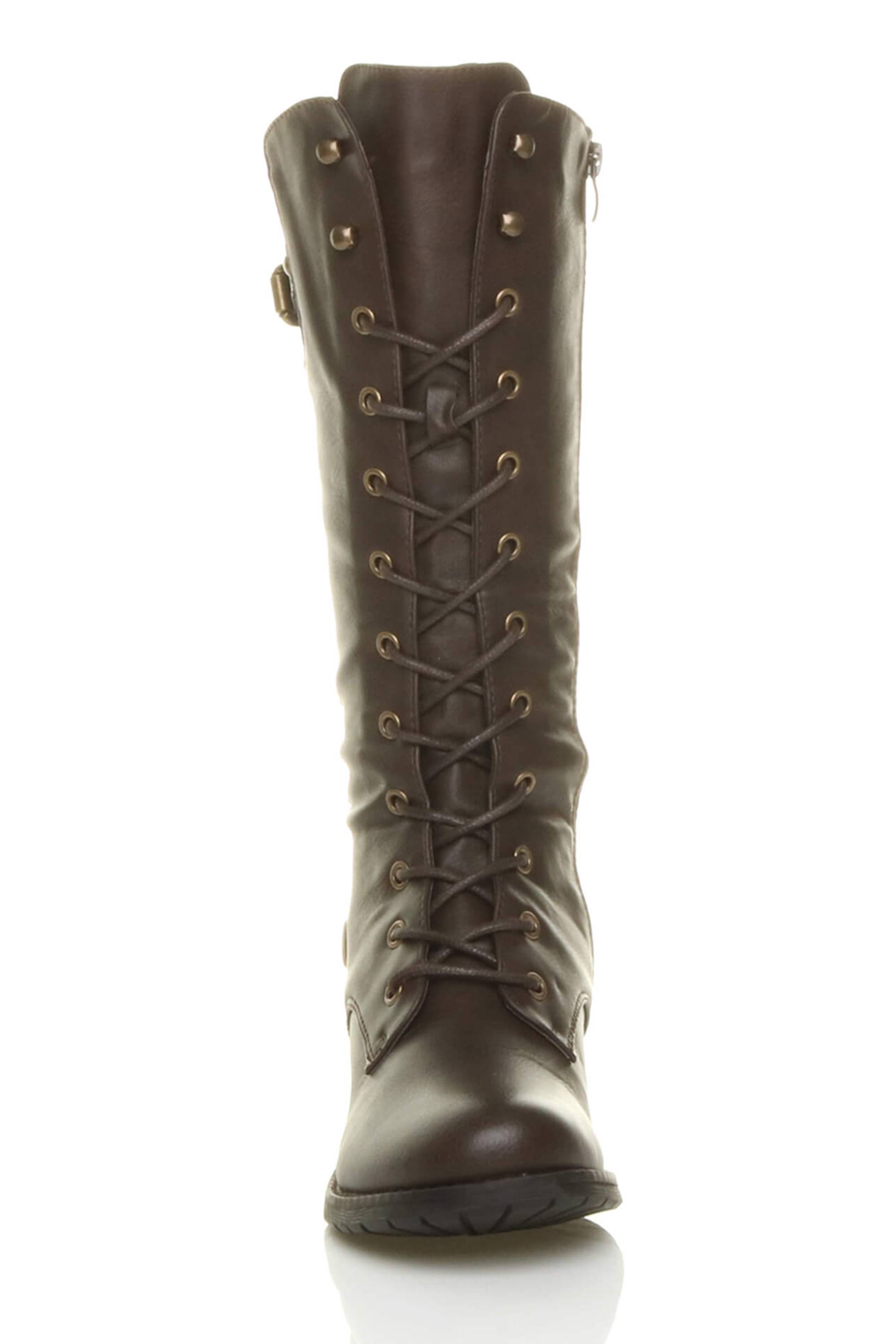 Brown AJVANI Brown Lace Up Calf Military Biker Boots, Image 6 of 6