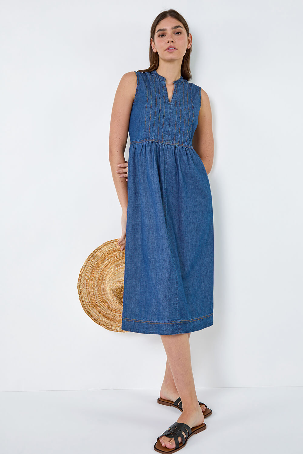 sleeveless denim dresses uk Buy Sosandar Blue A-Line Zip Front Sleeveless Denim Dress from the Next UK  online shop