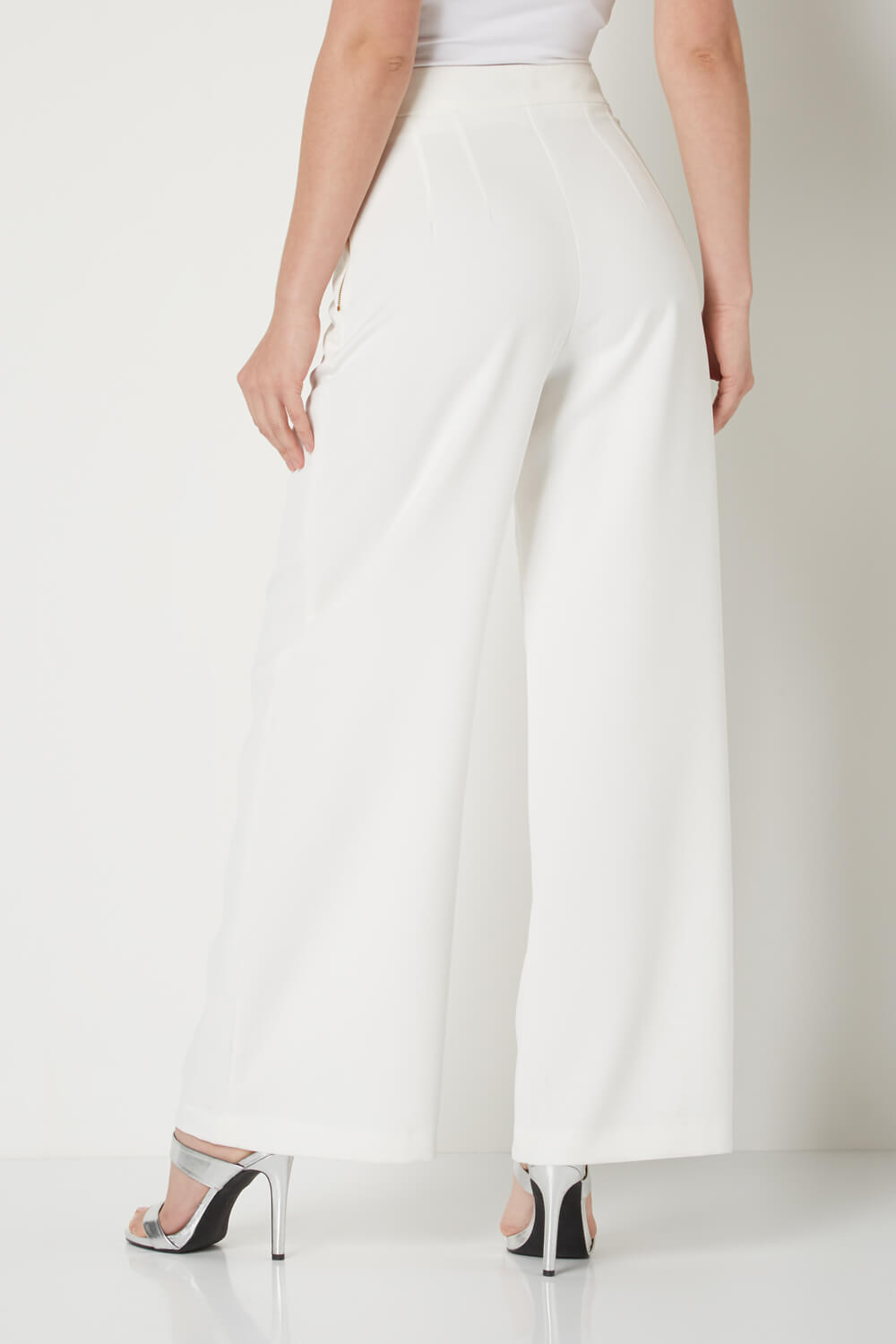 Ivory  Wide Leg Trousers, Image 4 of 6