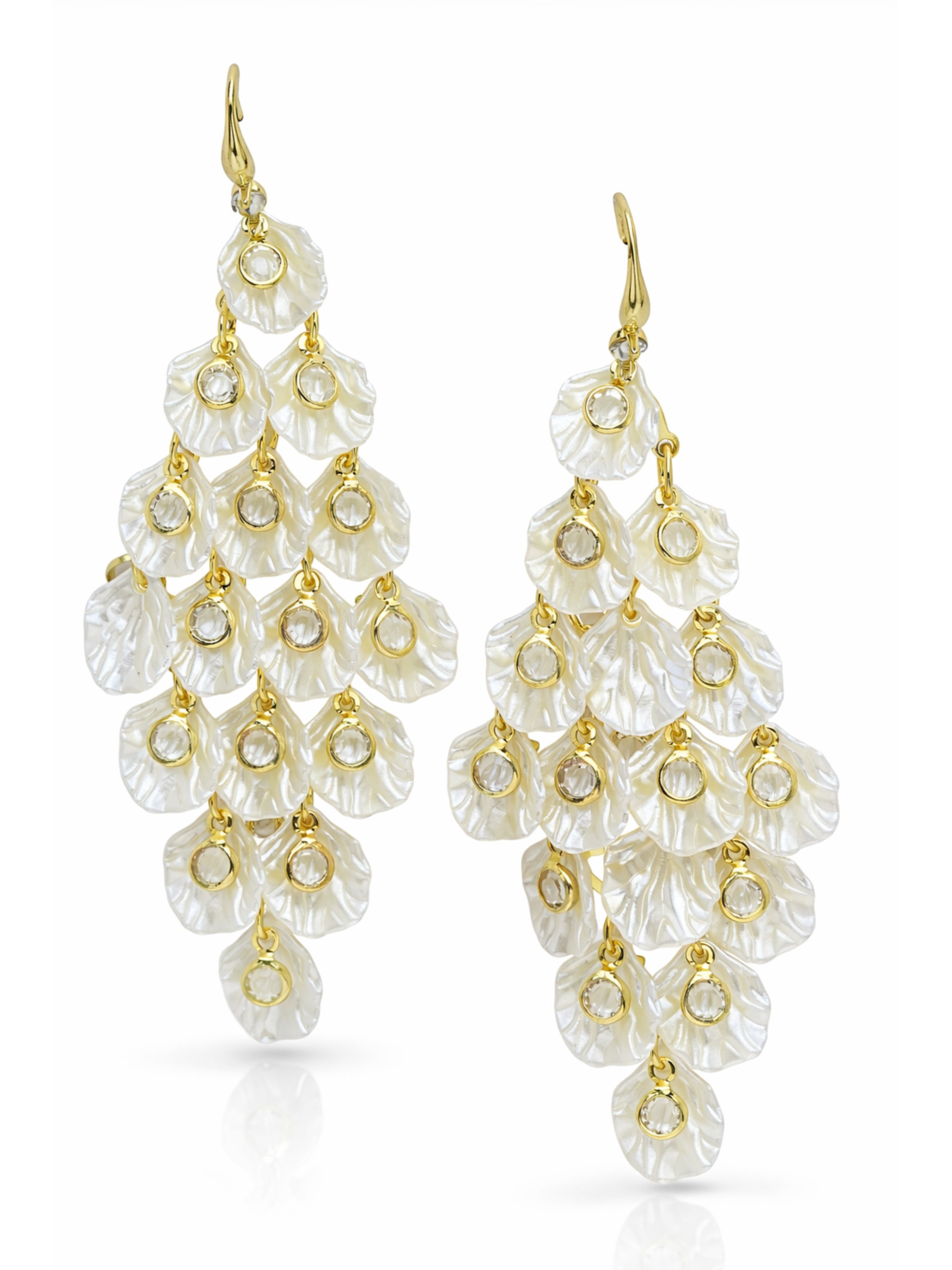 White Petal Cluster Chandelier Earrings